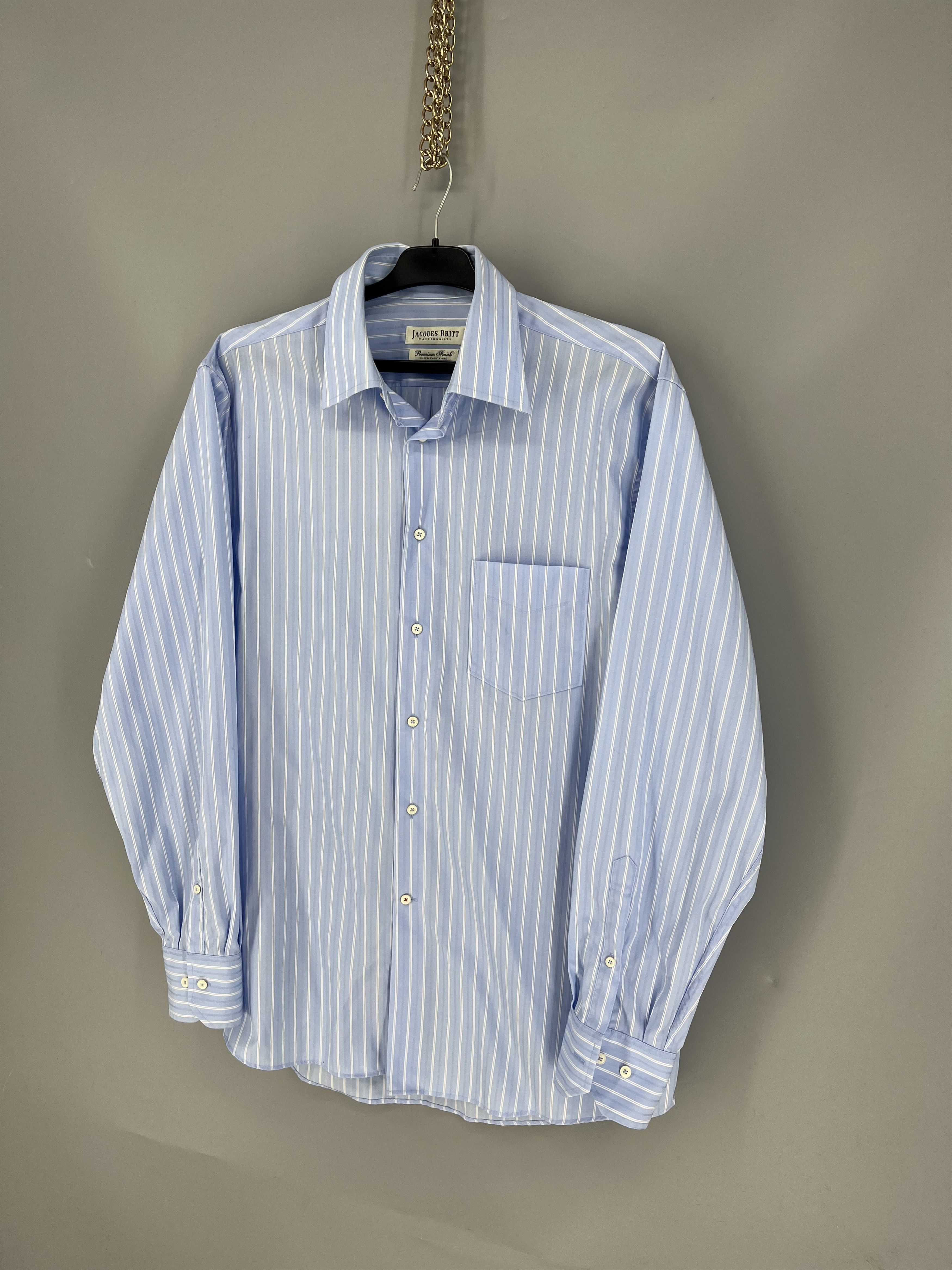 Vintage Jacques Britt Mens Blue White Striped Long Sleeve Button Size US M / EU 48-50 / 2 - 3 Thumbnail