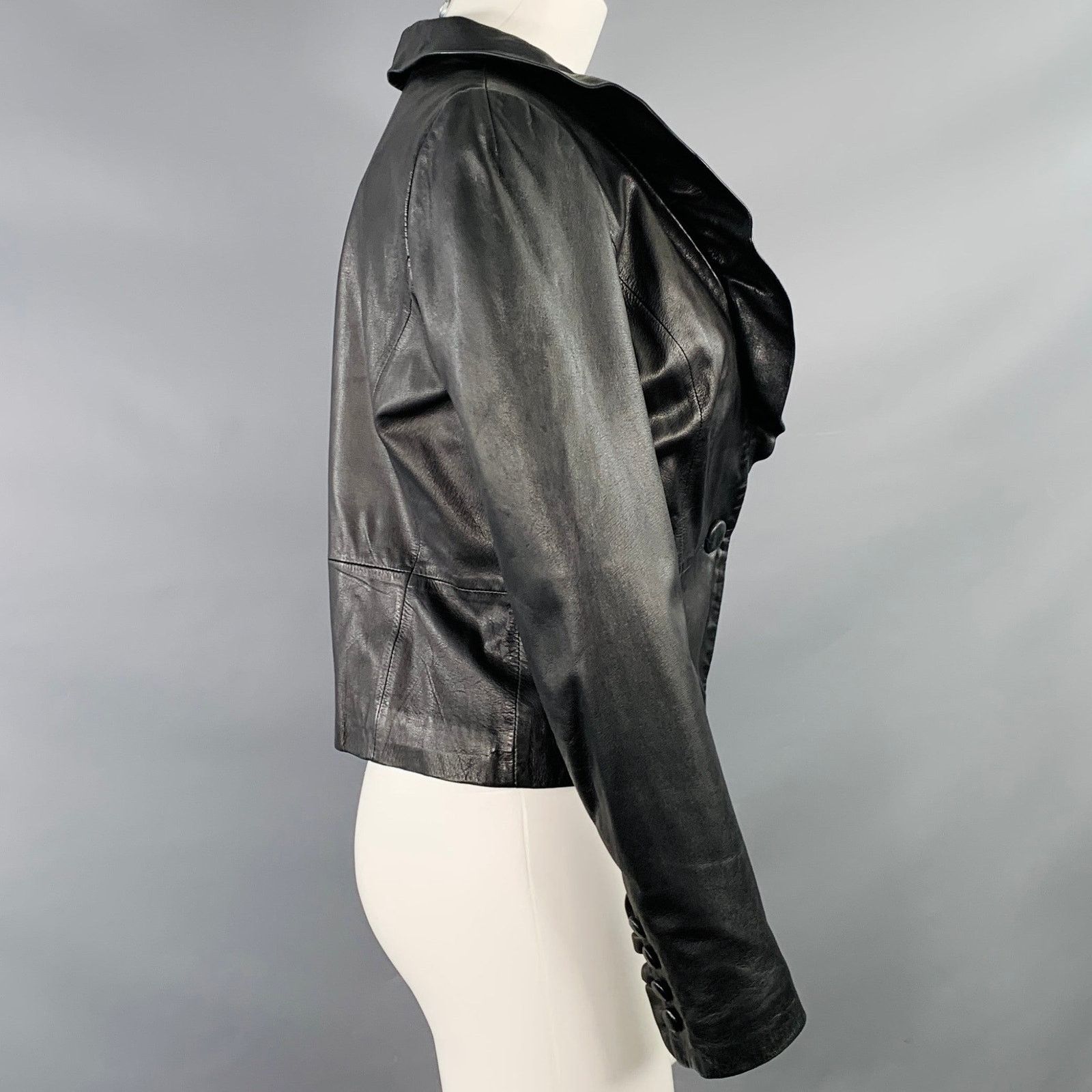 MILLY MILLY Size S Black Lambskin Leather Ruffle Jacket Size S / US 4 / IT 40 - 3 Thumbnail