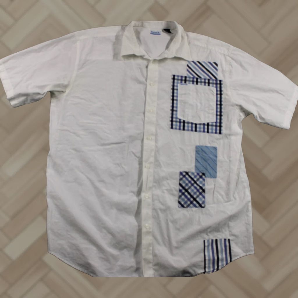 Enyce Shirt Mens 3xl White Patchwork Button Up Collared Short Sleeve Casual, Men's (Size Xxl)