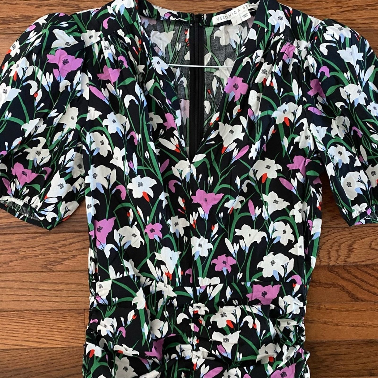 Veronica Beard Veronica Beard $495 Janis Floral Ruched Mini Dress Black 2 Size XS / US 0-2 / IT 36-38 - 6 Thumbnail