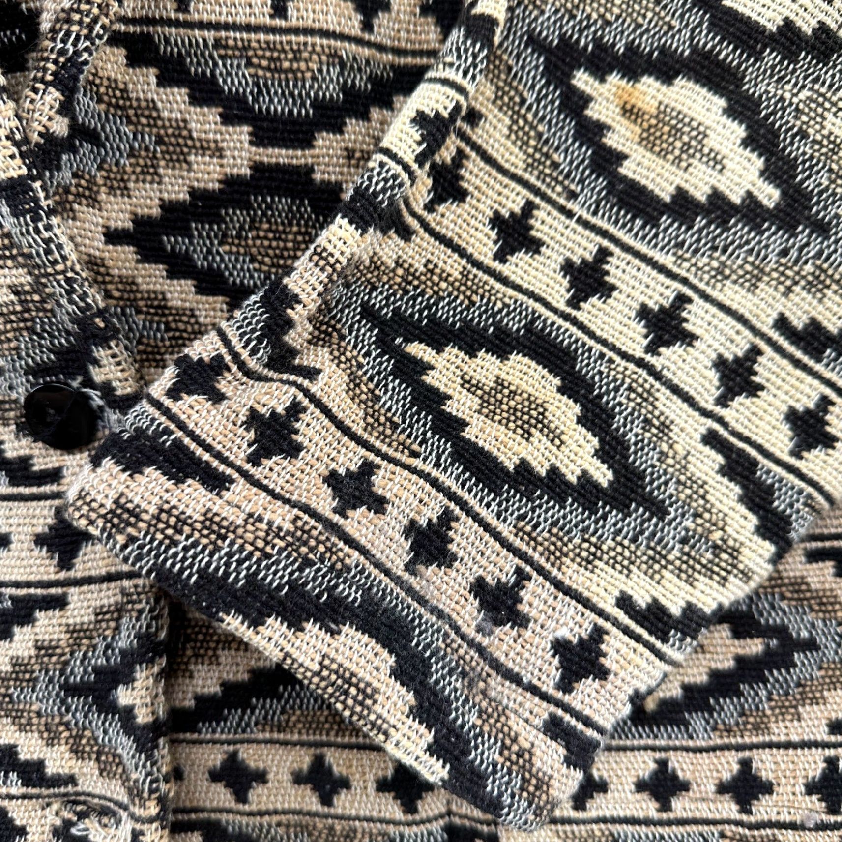 Vintage VINTAGE Keren Hart Jacket Womens M Beige Black Aztec Cotton Tapestry AOP 90s Size M / US 6-8 / IT 42-44 - 3 Thumbnail