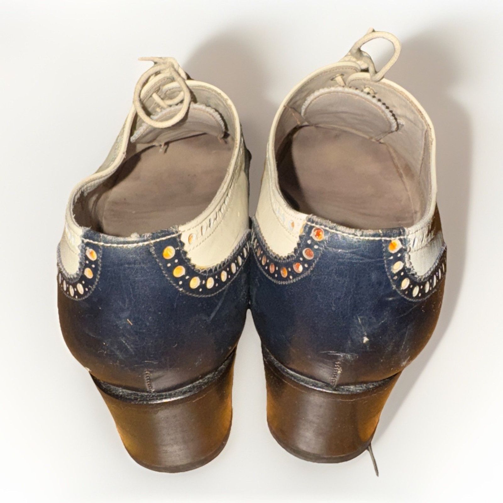 Vintage Yanko Espana Healed Wingtip Dress Shoes While And Black 9.5 Size US 9.5 / IT 39.5 - 5 Thumbnail