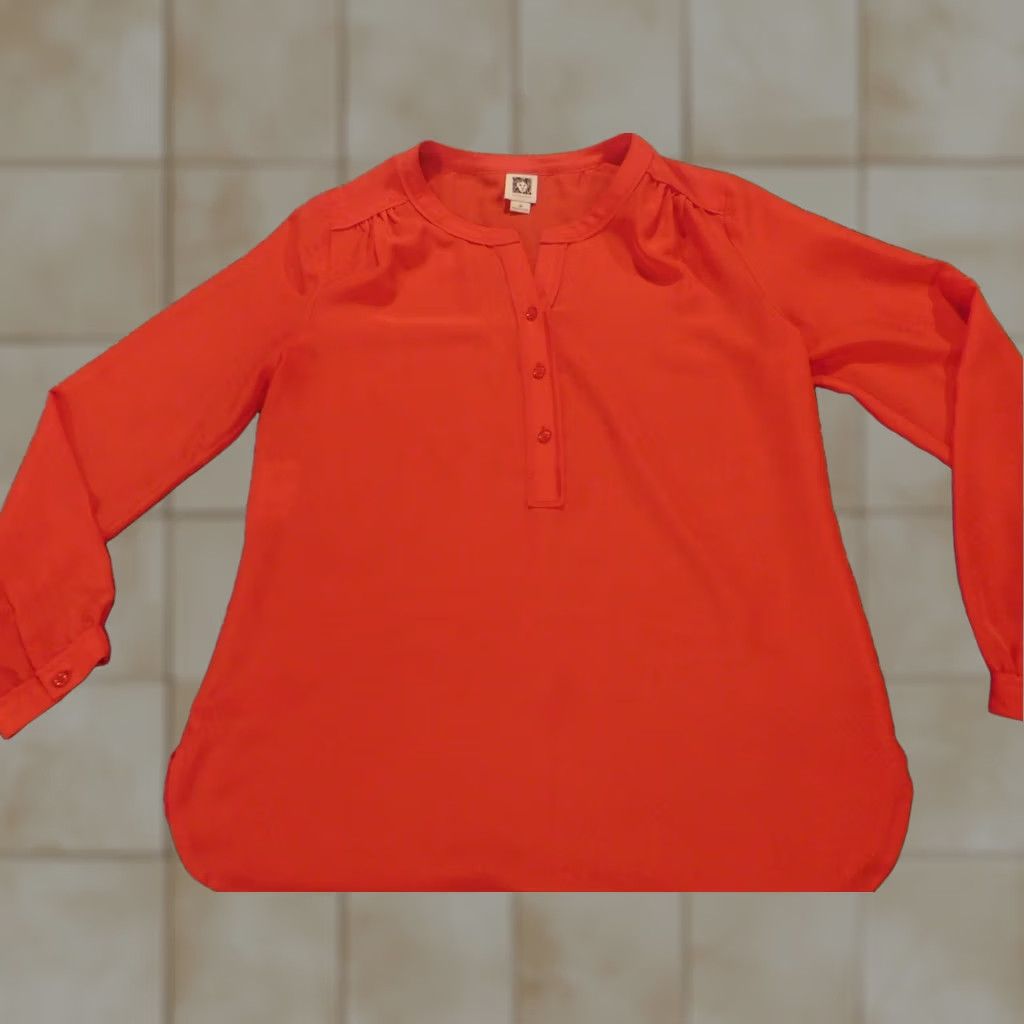 Anne Klein Anne Klein Womens Blouse M Red Crew Neck Pullover Button Short Sleeve Casual Stretch Regular Polyester Down Regular Size Type Blouse Womens Size M / US 6-8 / IT 42-44 - 1 Thumbnail