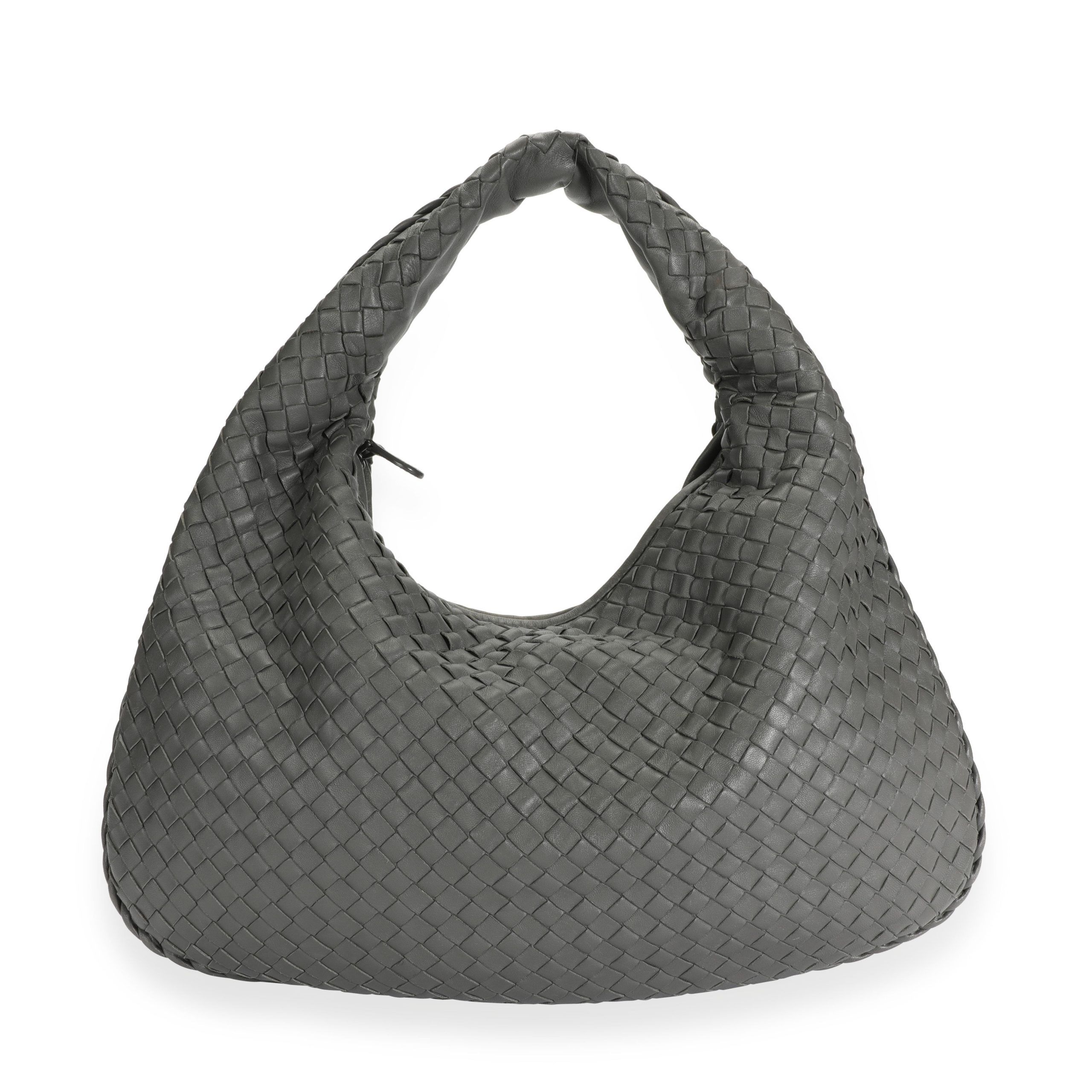 image of Bottega Veneta Gray Intrecciato Leather Medium Veneta Hobo in Grey, Women's