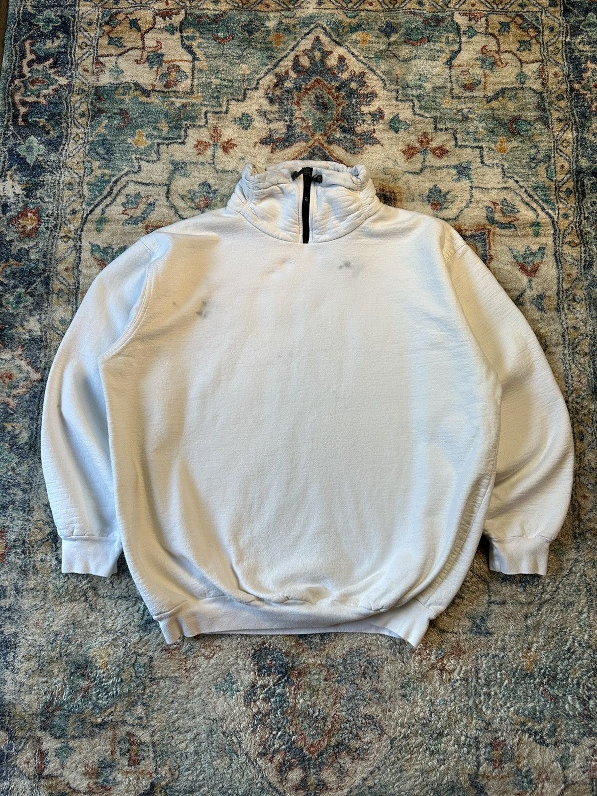 Vintage Vintage White Blank Pullover Neck Zip Sweatshirt Size XL Size US XL / EU 56 / 4 - 1 Thumbnail