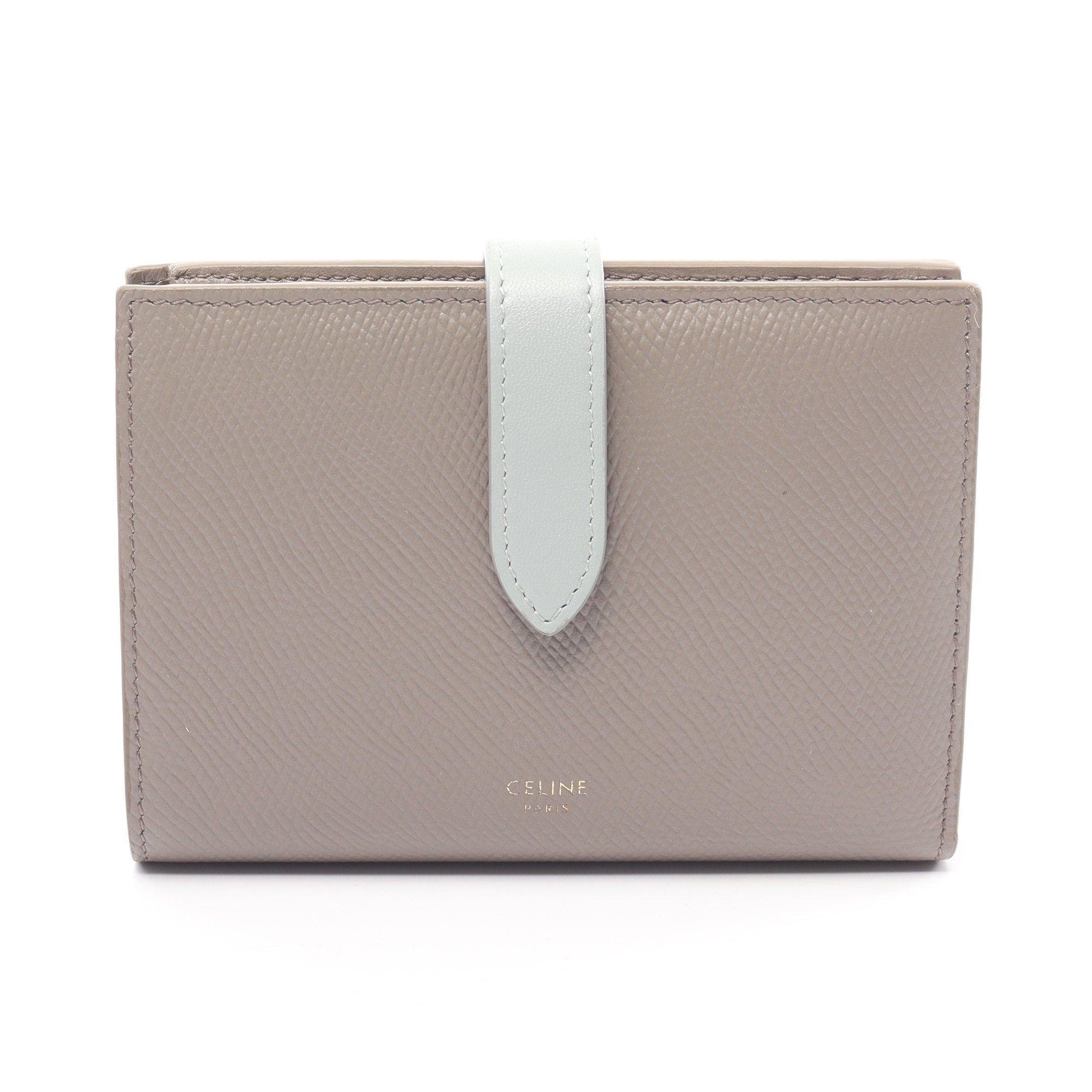 image of Celine Medium Strap Wallet Bi-Fold Wallet Leather Gray Beige Light Blue, Women's