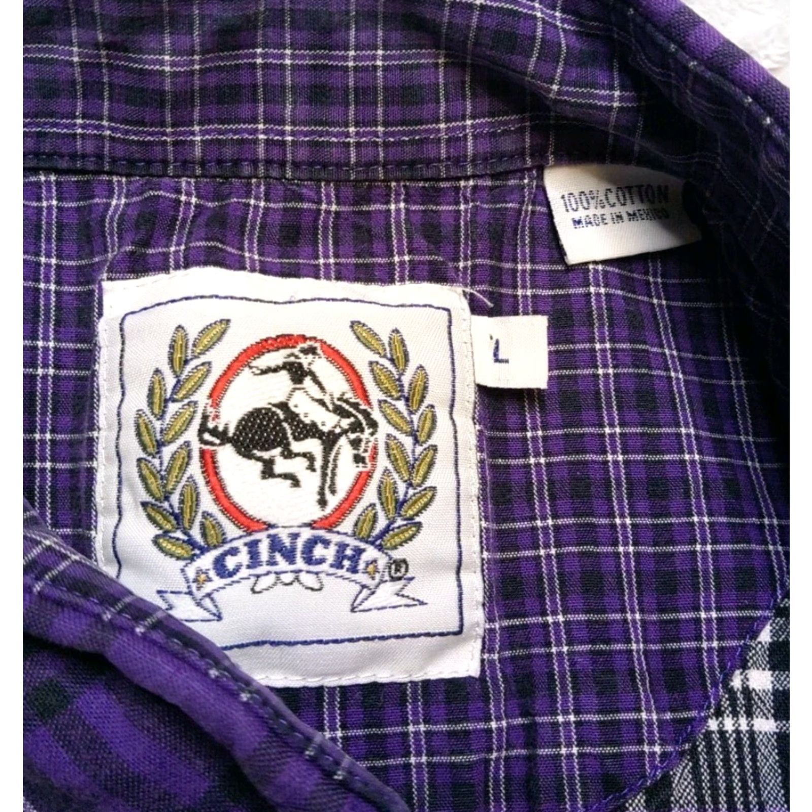 Vintage Cinch Shirt Men's Large Purple Black Plaid Button Down Long Sleeve Western Cowboy Vintage Embroidered Pocket Workwear Size US L / EU 52-54 / 3 - 6 Thumbnail