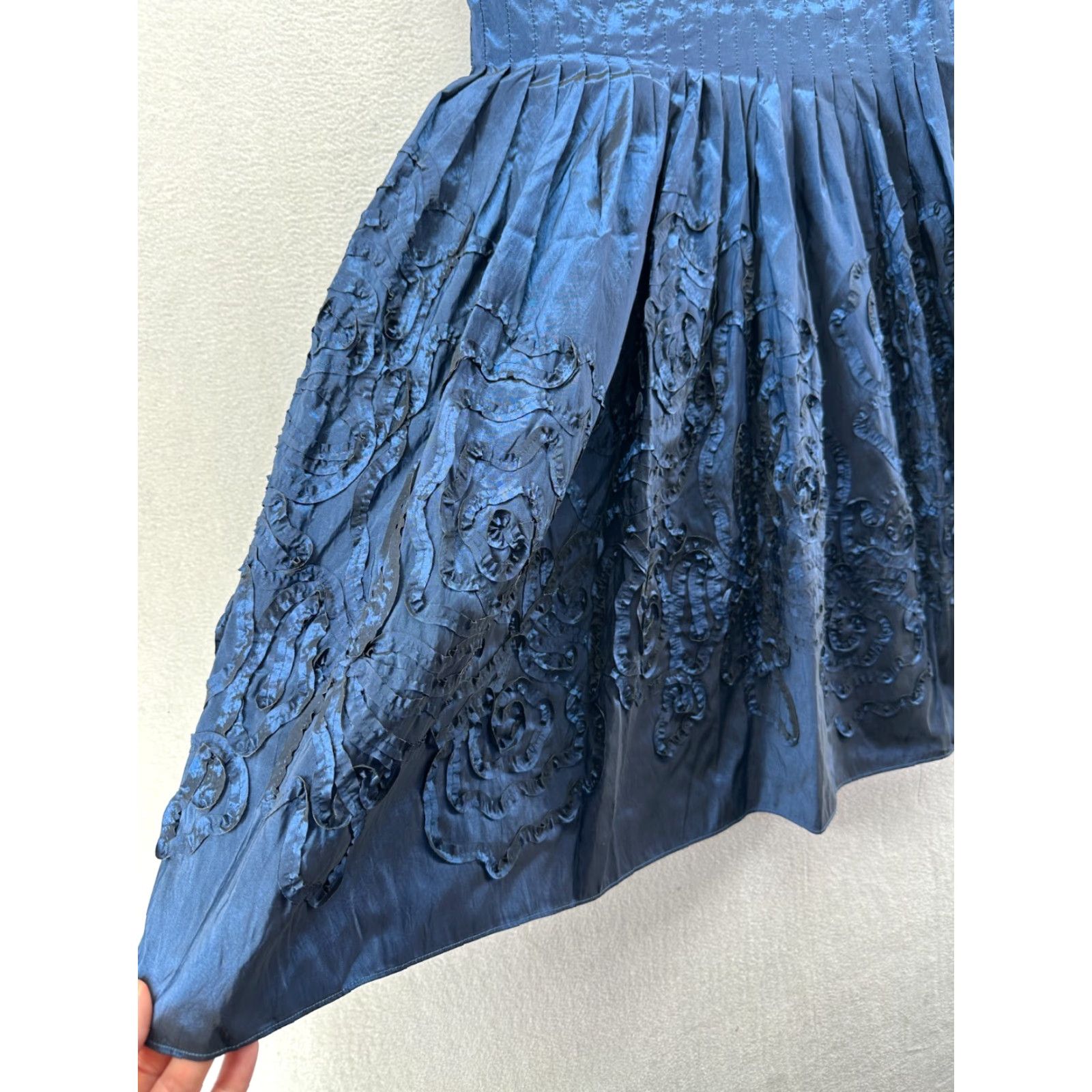 Vintage Suzi Chin Fit & Flare Dress Blue Women's 8P Sleeveless V-Neck Midi Cocktail Party Formal Petite Size M / US 6-8 / IT 42-44 - 4 Thumbnail
