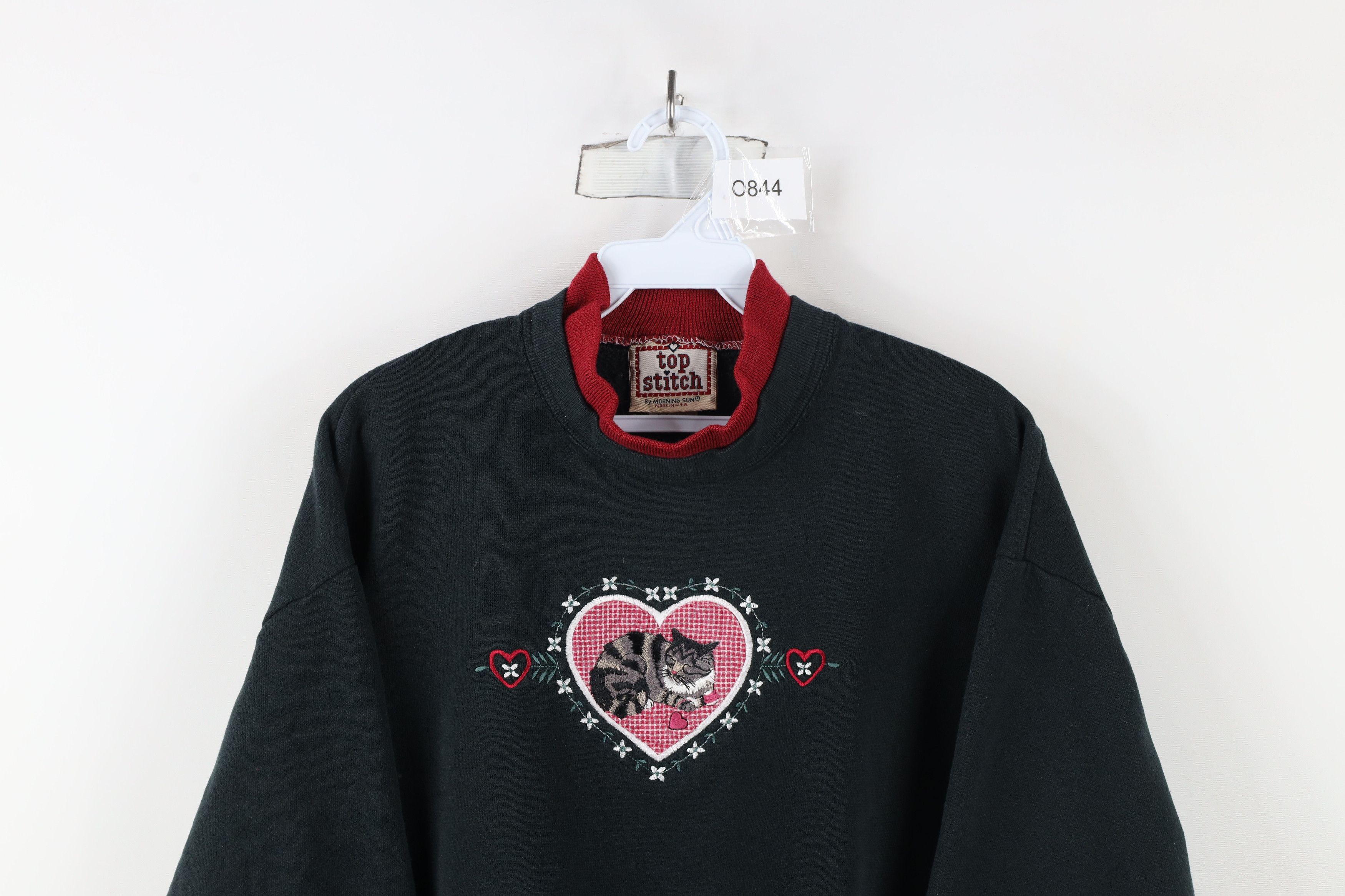 Vintage Vintage 90s Streetwear Heart Flower Cat Kitten Sweatshirt Size M / US 6-8 / IT 42-44 - 2 Thumbnail