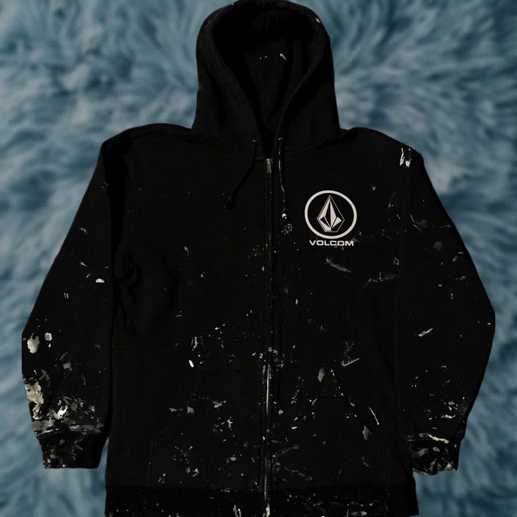Quiksilver VINTAGE Volcom Hoodie Surf Skate Grunge Punk 90s Thrashed Faded Paint Large Black Mens Sweatshirt Full Zip Size US L / EU 52-54 / 3 - 1 Thumbnail