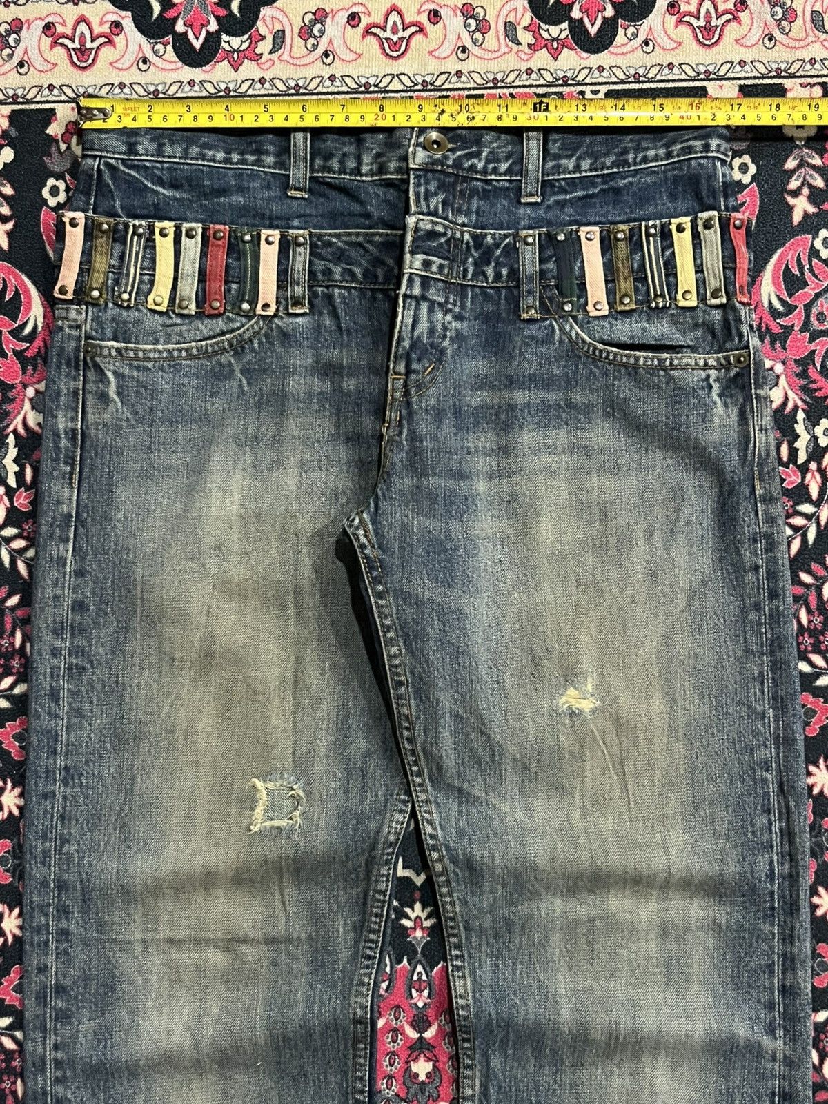 No Faith Studios Japanese Brand Bobson Double Waist Blue Washed Jeans Size US 33 - 11 Thumbnail