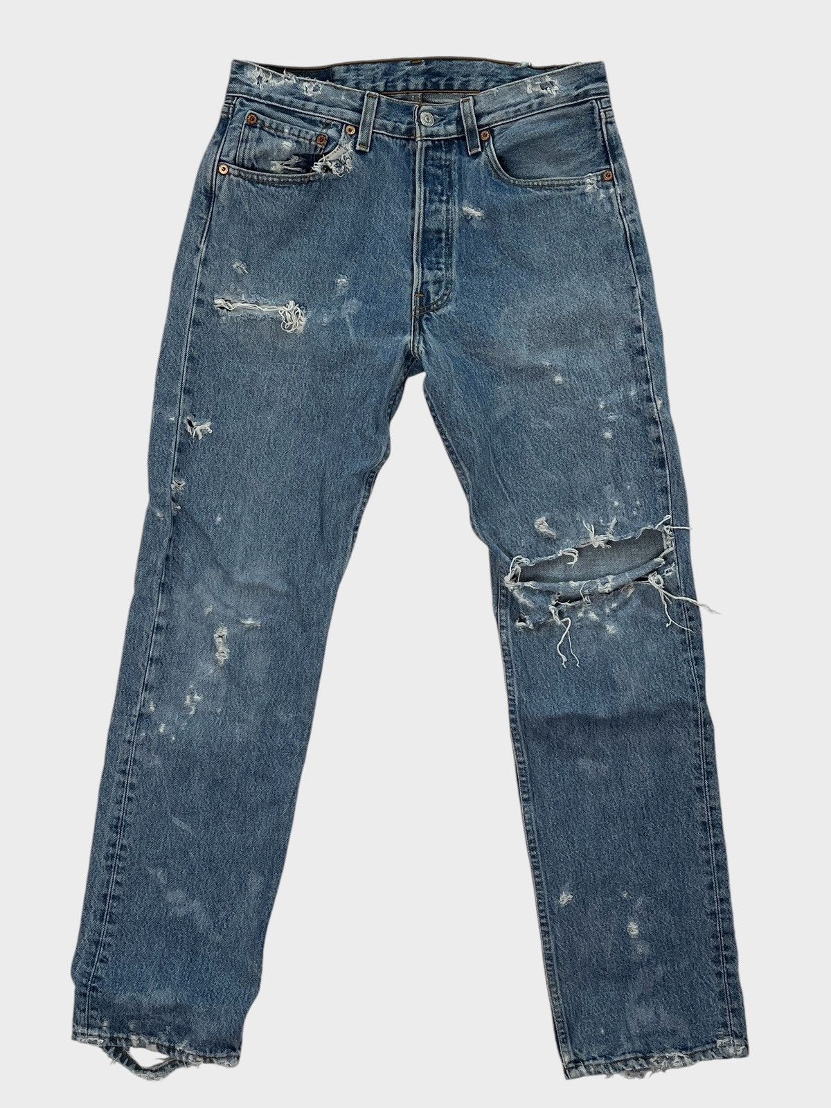 Levi's × Vintage Vintage Levi 501 Distressed Thrashed Light Blue Jeans Size US 30 / EU 46 - 1 Thumbnail