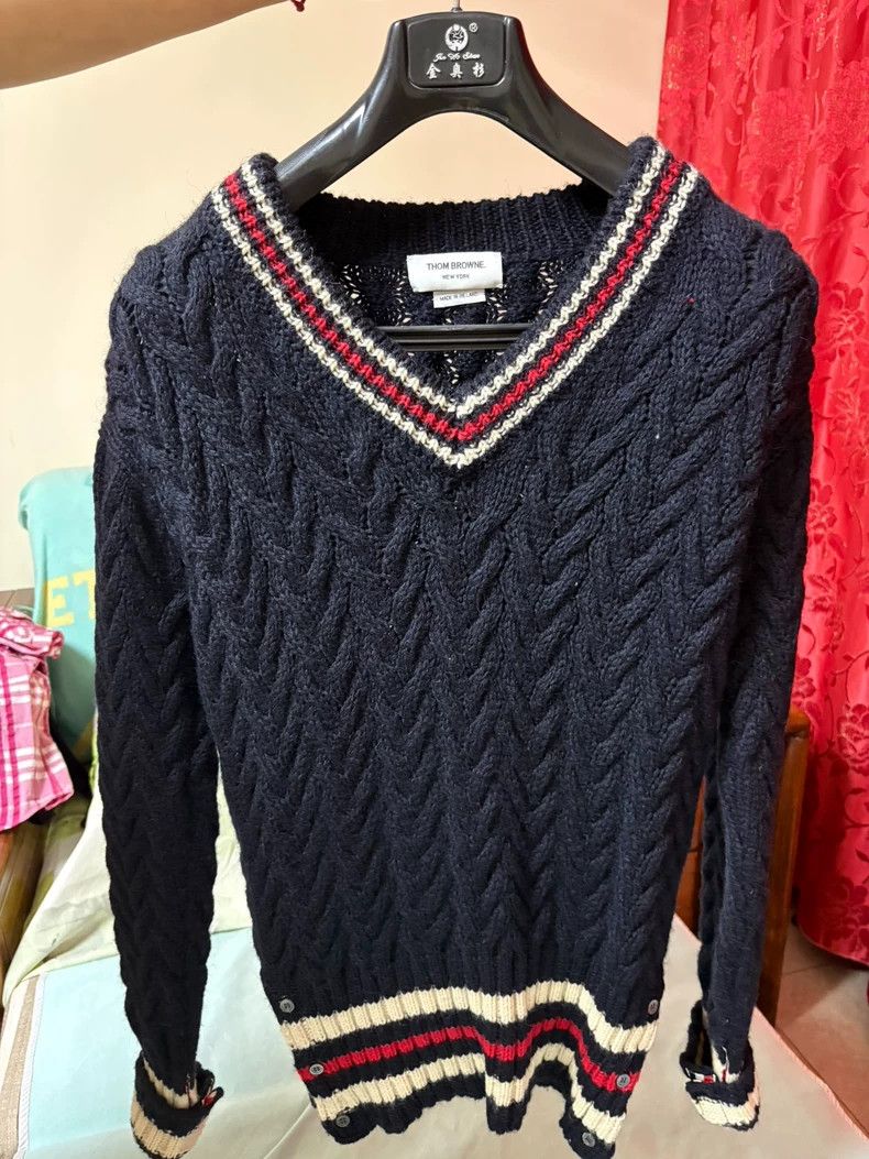Thom Browne Thom Browne Blue and grey knit sweater Size US M / EU 48-50 / 2 - 1 Thumbnail