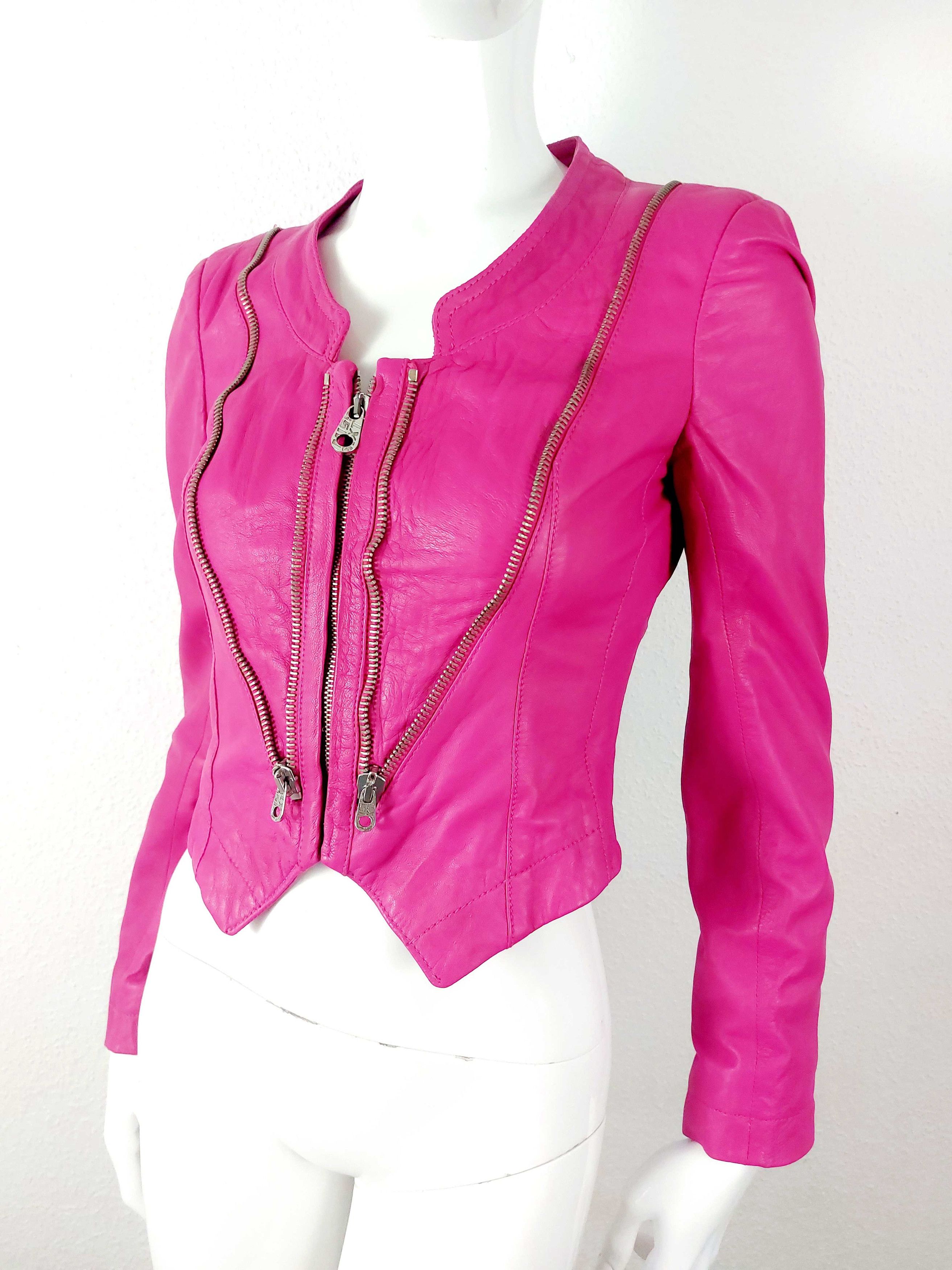 Miss Sixty Miss Sixty Hot Pink Leather Biker Moto Zip Barbie Jacket Size S / US 4 / IT 40 - 1 Thumbnail