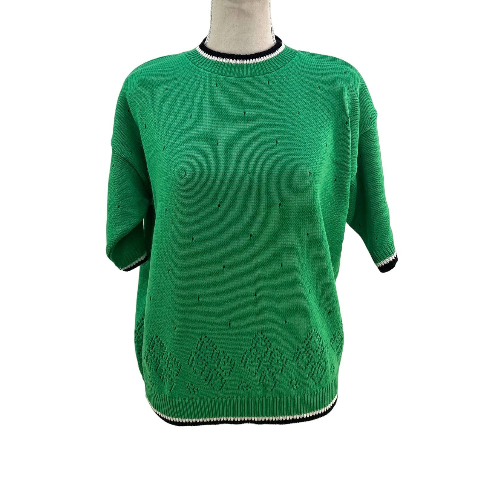 Vintage Crewneck Sweater Open Pointelle Knit