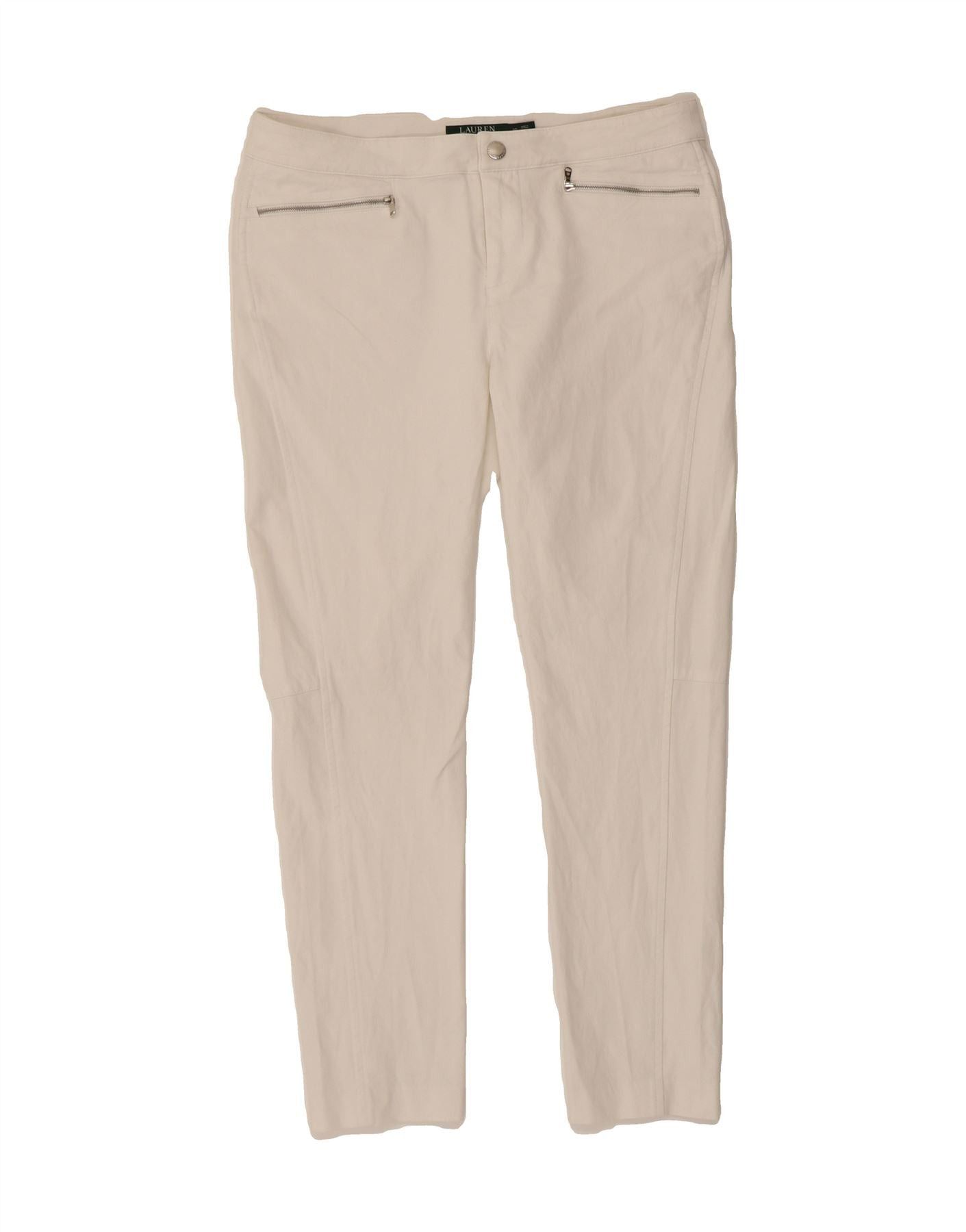 Ralph Lauren Womens Slim Cropped Trousers US 10 Large W32 L27 White Cotto Size 28" / US 6 / IT 42 - 1 Thumbnail