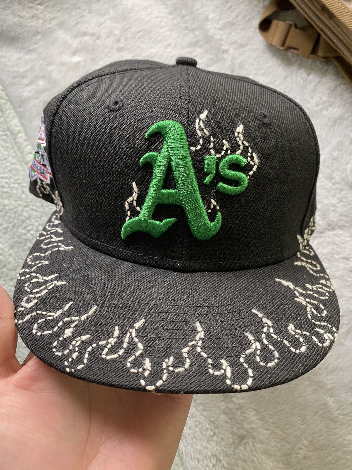image of New Era X Loso Nyc 1992 Oakland A’S Fitted Hat Black Flame, Men's