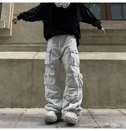 Other Street Popular Harajuku Style White Multi Pocket Workwear Size US 33 - 3 Thumbnail