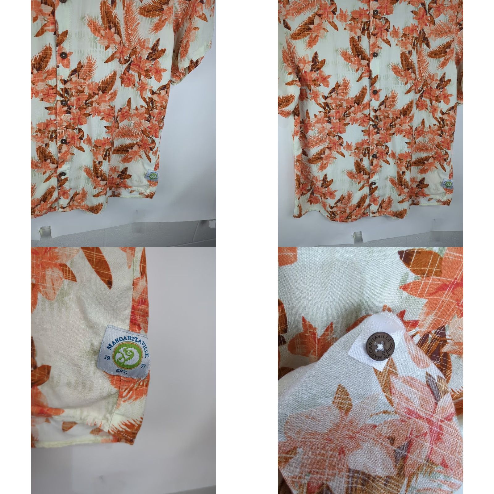 Vintage Margaritaville Hawaiian Shirt Men Orange Rayon Short Sleeve Button-Down XXL Casual Travel Relaxed Fit Size US XXL / EU 58 / 5 - 8 Thumbnail