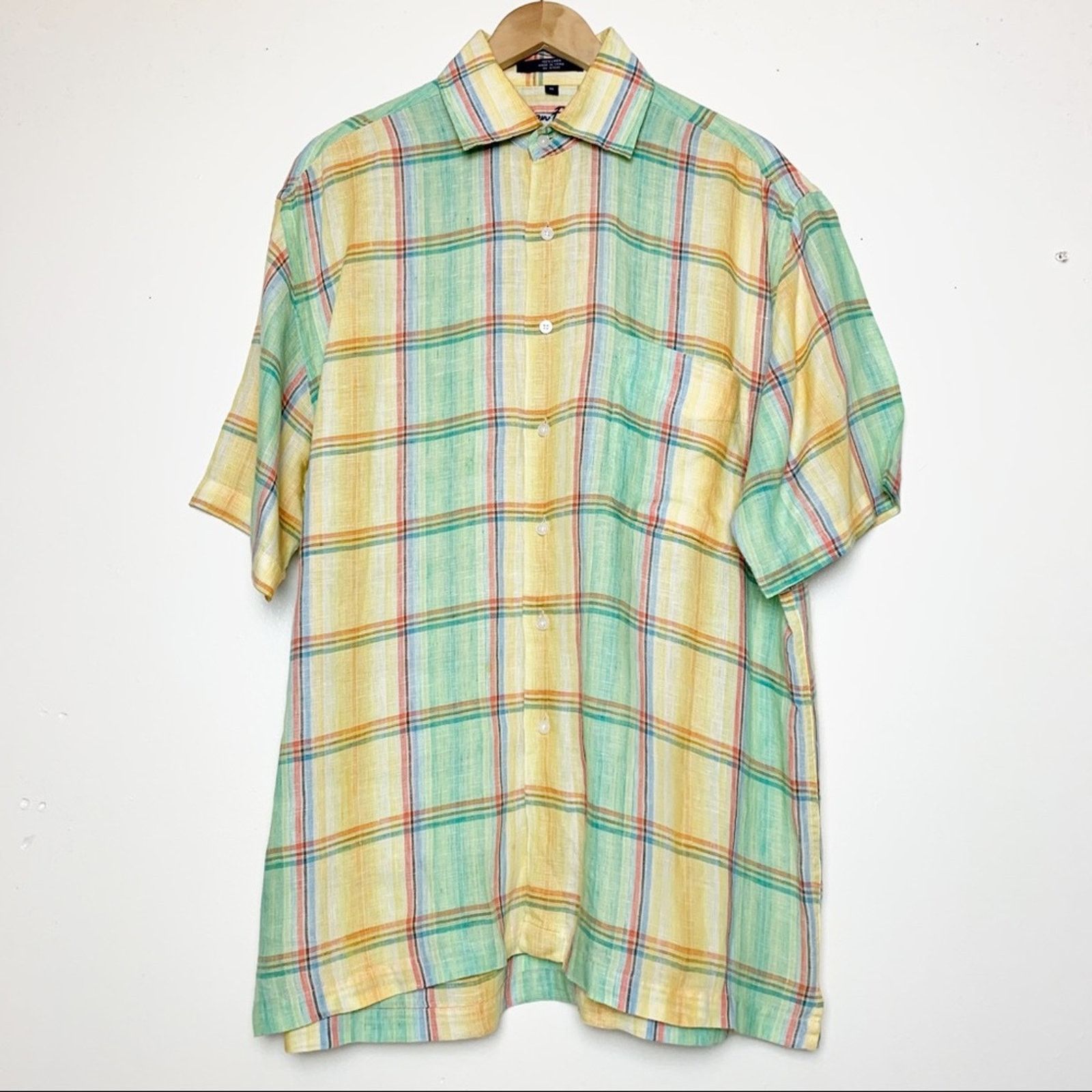Alan Flusser Alan Flusser Linen Summer Plaid Button Up Shirt Men Med Size US M / EU 48-50 / 2 - 1 Thumbnail