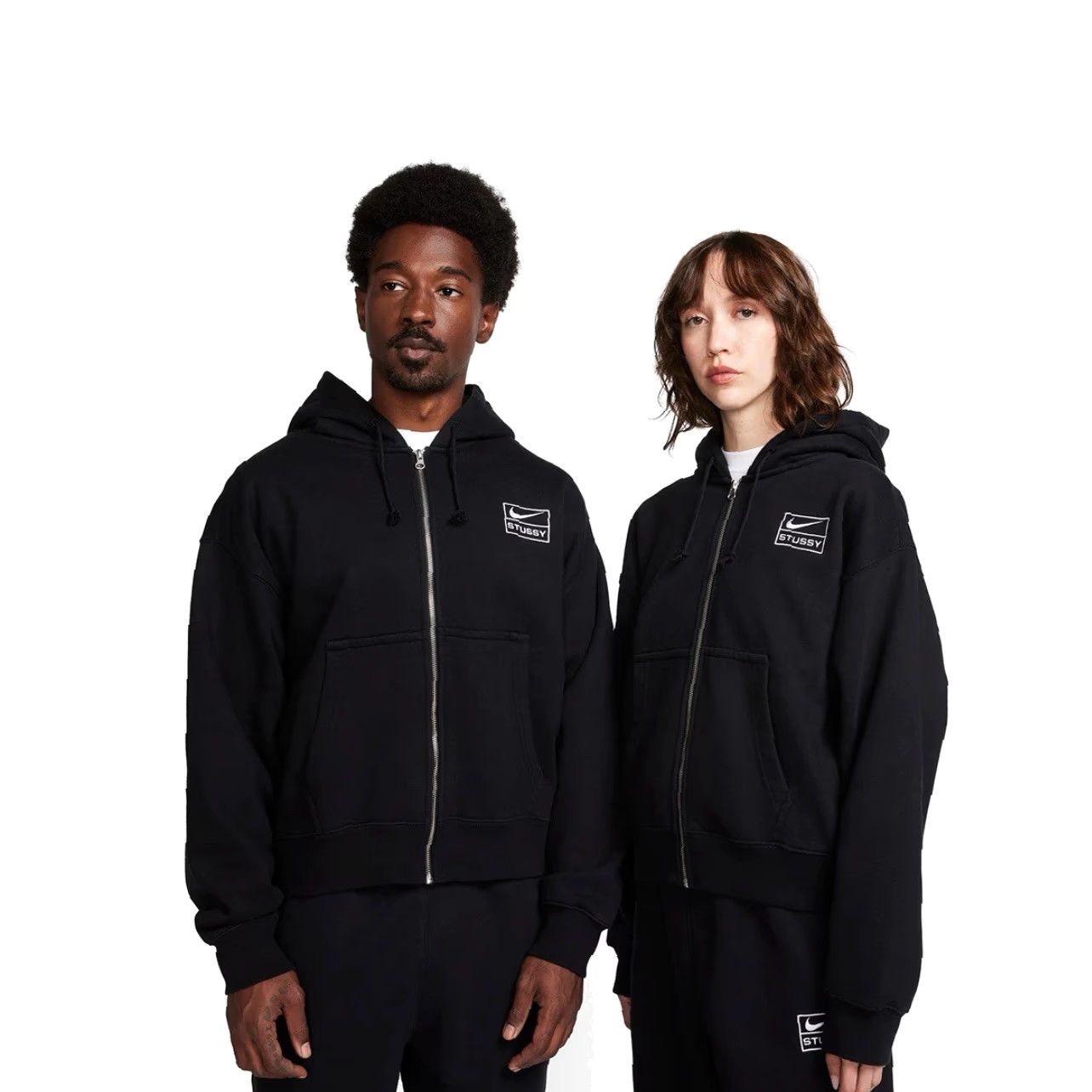 STÜSSY X NIKE Stone Washed Fleece Zip Hoodie Black XL Mens Regular