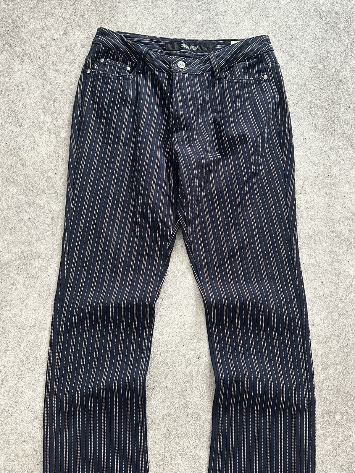 Tornado Mart 2000s Japanese Zippyziggy Striped Flared Denim Jeans Size US 29 - 3 Thumbnail