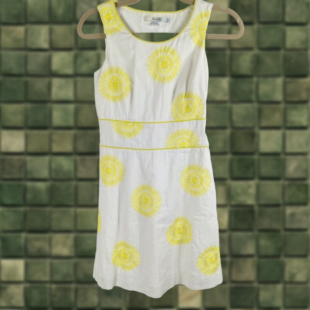 Boden Boden Sheath Dress womens Size 2 Petite sleeveless cotton zip embroidered White Yellow Size XS / US 0-2 / IT 36-38 - 1 Thumbnail