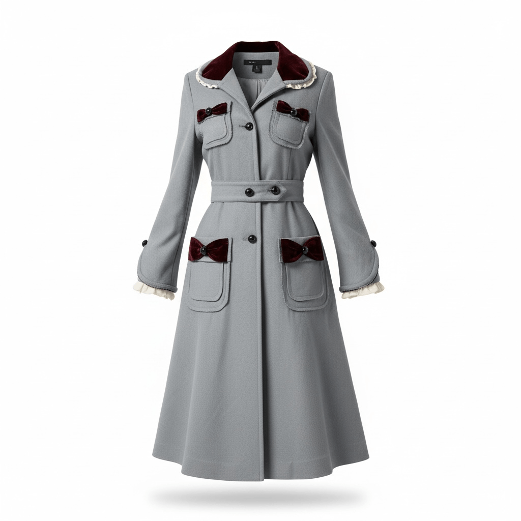 Marc Jacobs Vintage Marc Jacobs Grey Coat with Velvet Bows and Ruffle Details Size M / US 6-8 / IT 42-44 - 1 Thumbnail