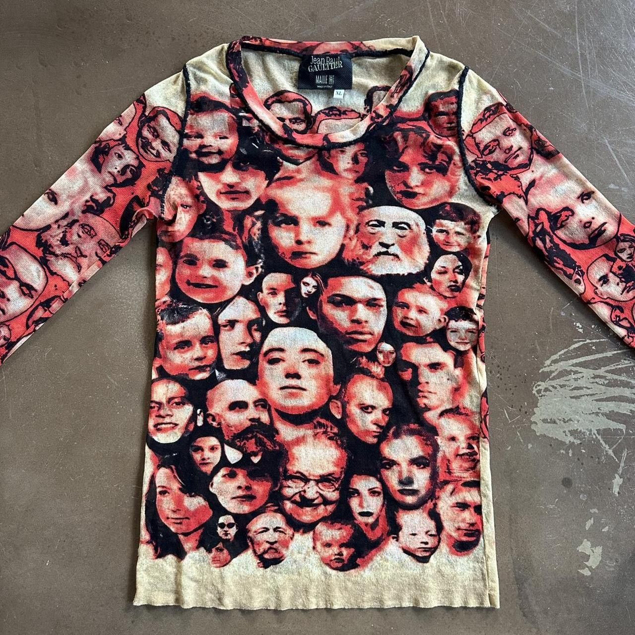 Jean Paul Gaultier JEAN PAUL GAULTIER Vintage Red Face Print Mesh Top Size XL / US 12-14 / IT 48-50 - 2 Thumbnail