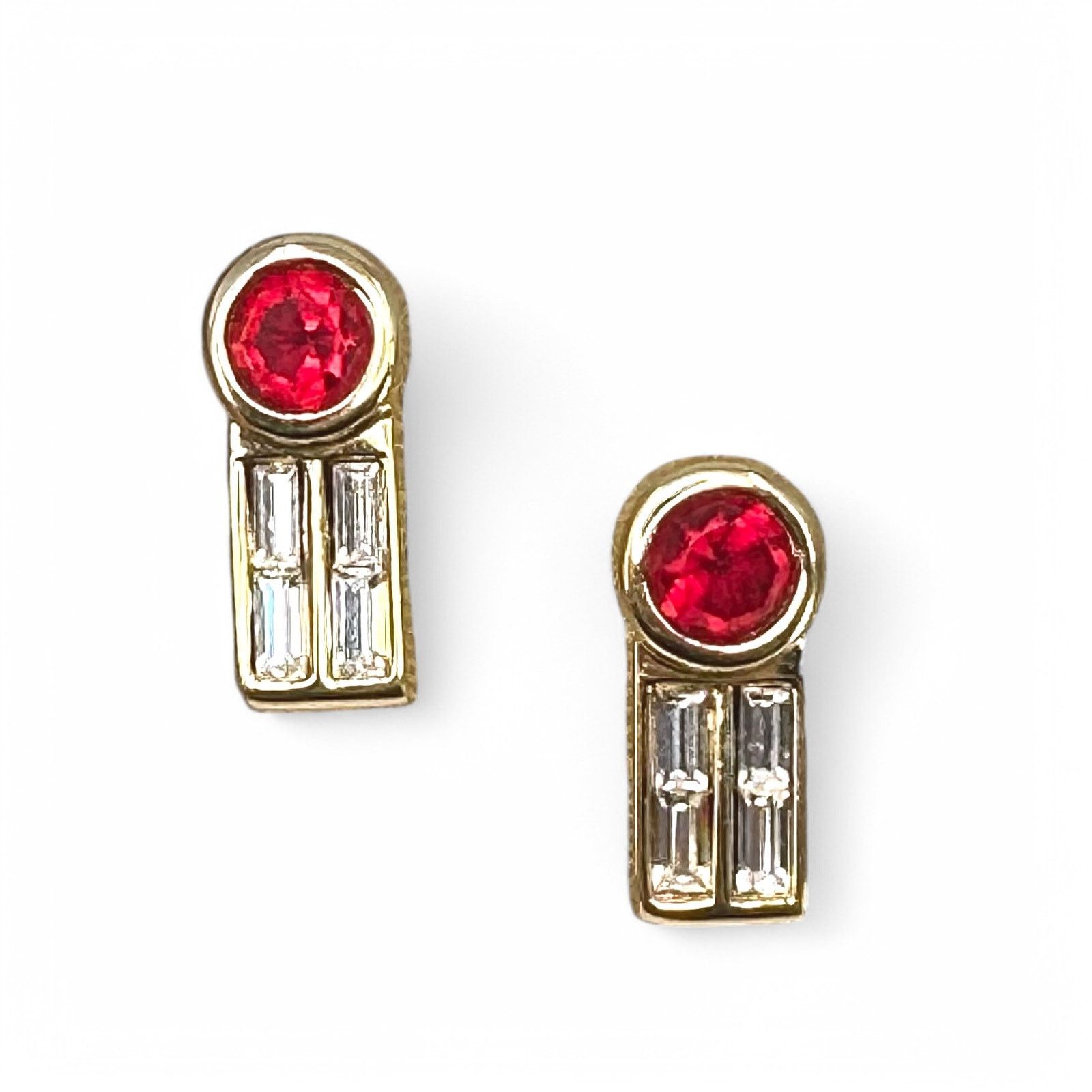 Swarovski Vintage Swarovski Signed SAL Earrings Red Clear Crystal Gold Size ONE SIZE - 1 Thumbnail