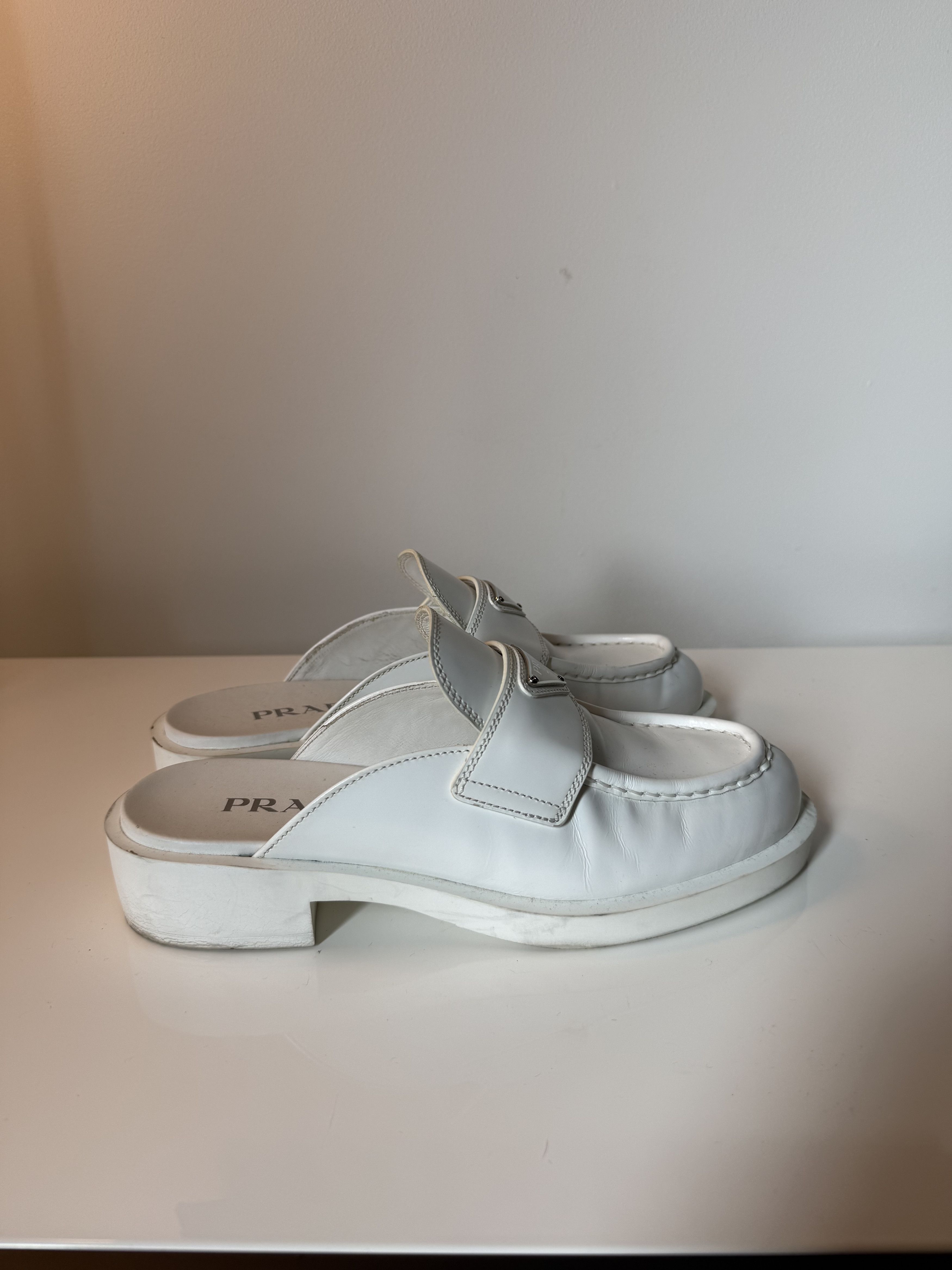 Prada Prada White Mules Size US 7.5 / IT 37.5 - 2 Thumbnail