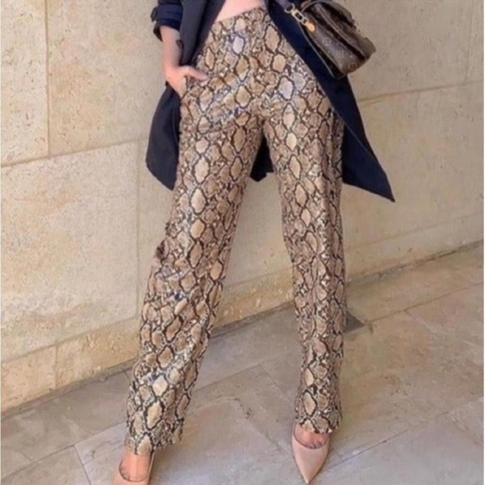 Zara Zara l NWT Tan Snakeskin Pleather Pants High Rise Size 4 Size 27" / US 4 / IT 40 - 10 Thumbnail