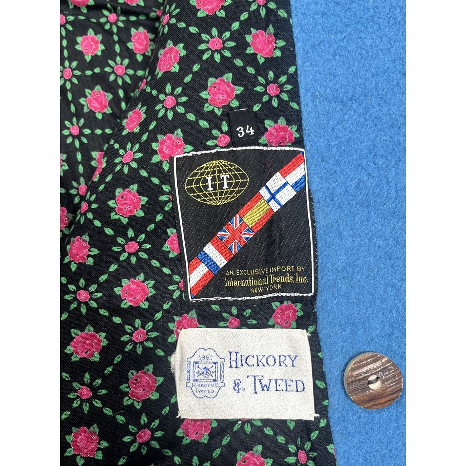 Vintage VINTAGE Hickory & Tweed Cape Women's 34 Blue Wool Floral Lined Button Mid Length Size XXS / US 00 / IT 34 - 3 Thumbnail
