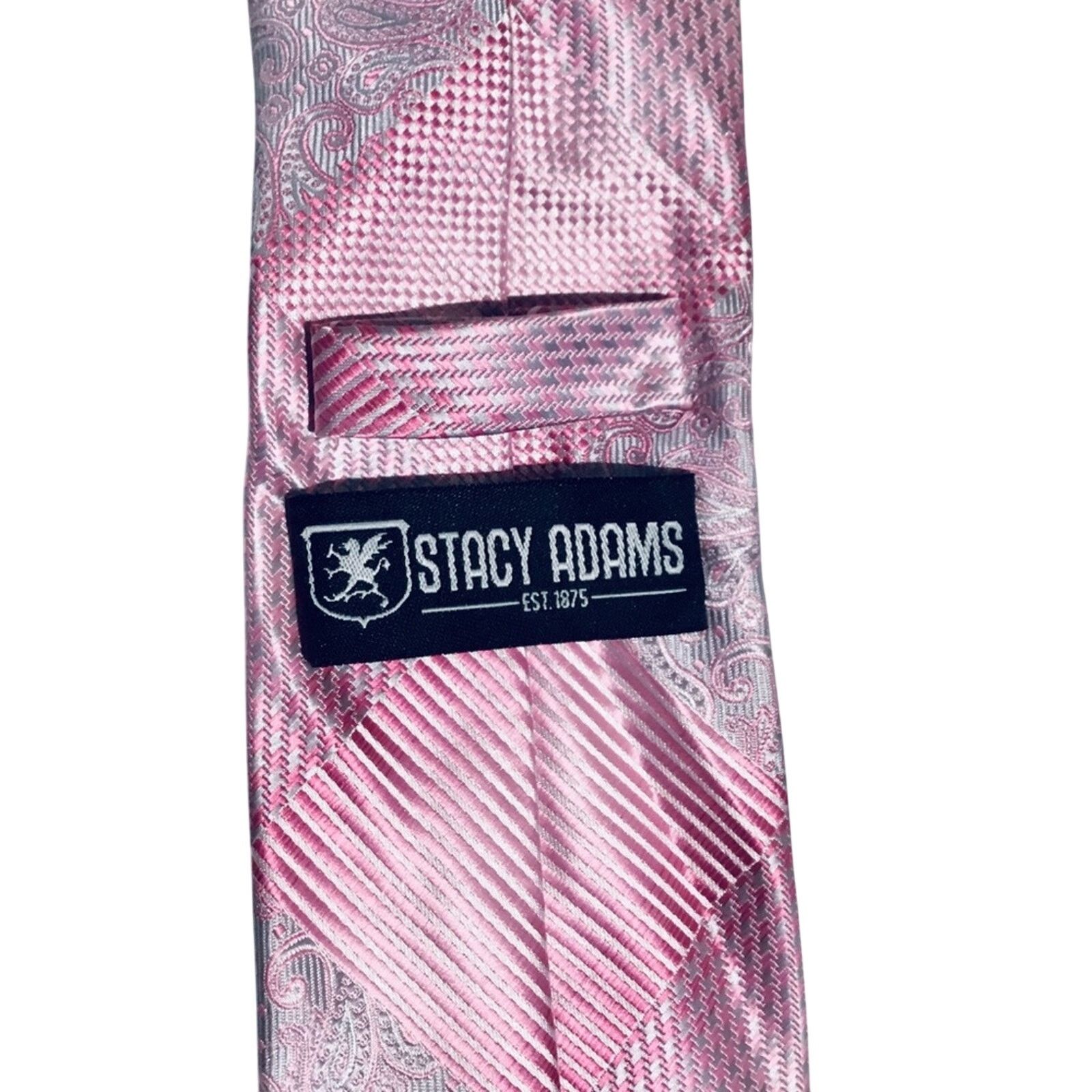 Stacy Adams Stacy Adams Pink Silver Squares Tie Size ONE SIZE - 3 Thumbnail