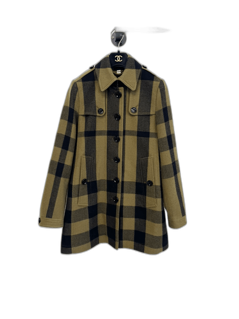 Burberry Burberry Wool Coat in Plaid Design Size XS / US 0-2 / IT 36-38 - 1 Thumbnail