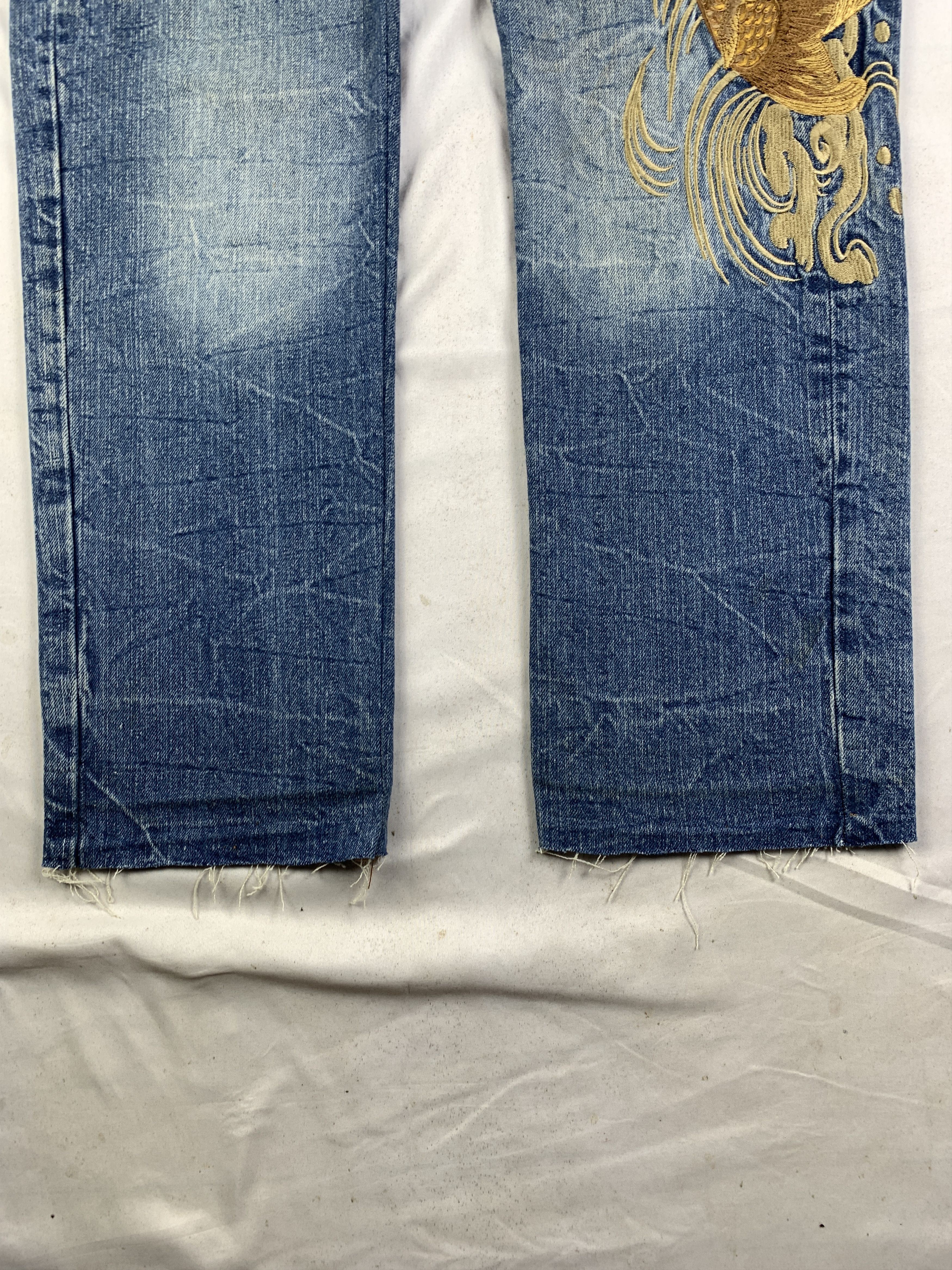 Japanese Brand Hishyouhakurei Blue Sukajan Koi Lily Relaxed Jeans (36) Size US 36 / EU 52 - 3 Thumbnail