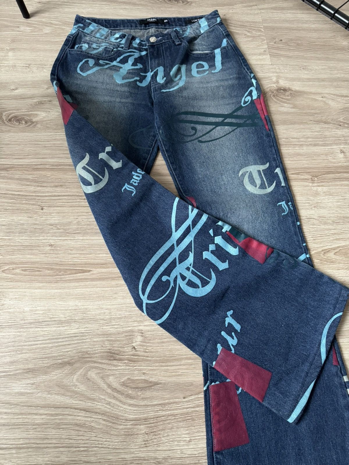 Jaded London Jaded London Angel Printed Flared Bootcut Low Rise Jeans Size 26" / US 2 / IT 38 - 3 Thumbnail