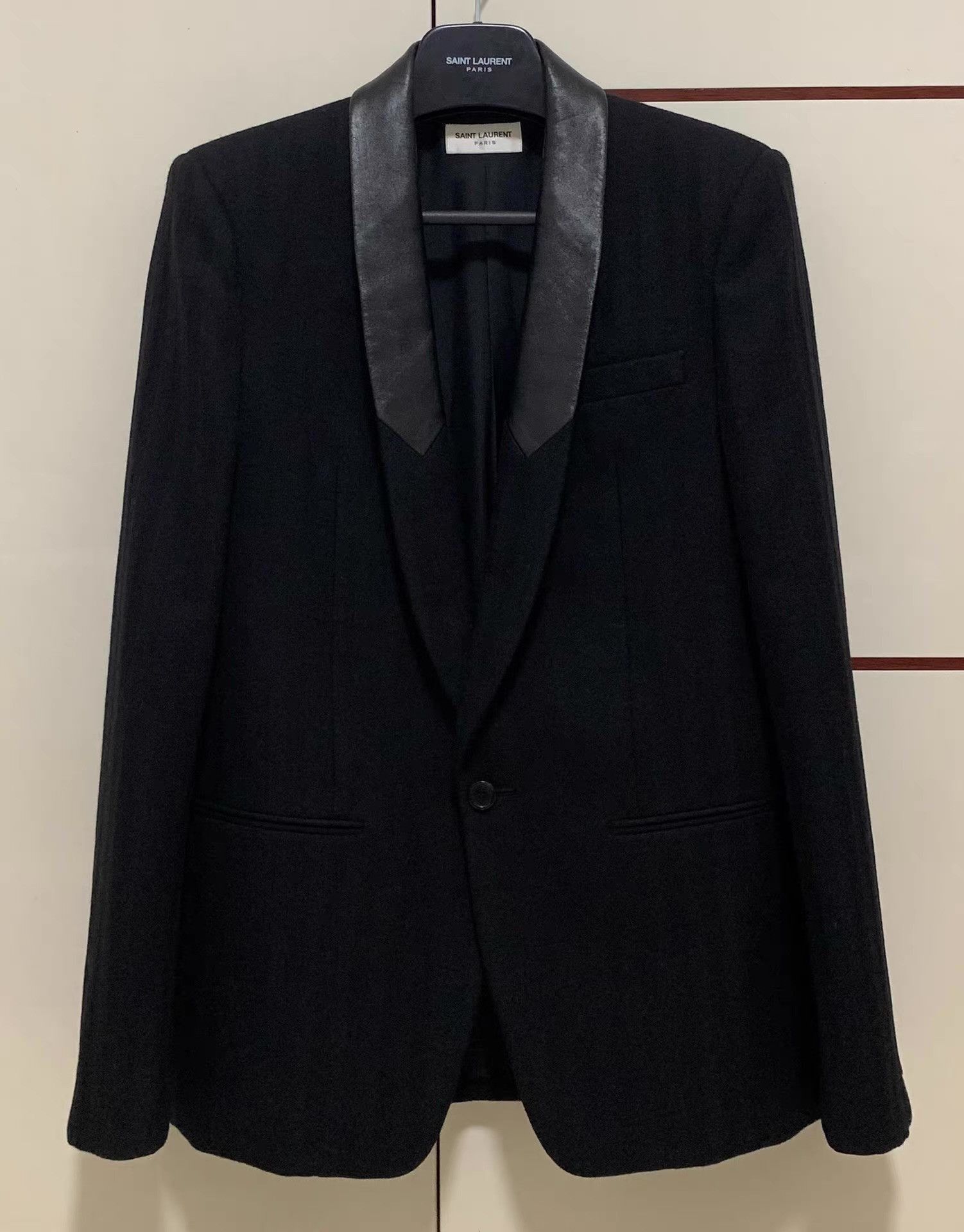 Saint Laurent Paris Black Blazer with Leather Collar Size US M / EU 48-50 / 2 - 1 Thumbnail