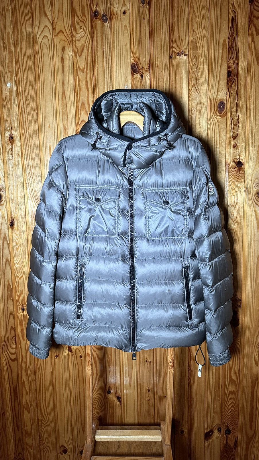 image of Moncler Edward Down Jacket in Silver, Men's (Size Large)