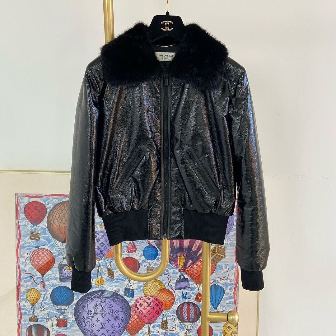 Saint Laurent Paris Saint Laurent Patent Fur Collar Bomber Jacket Size FR 36 Size XS / US 0-2 / IT 36-38 - 1 Thumbnail