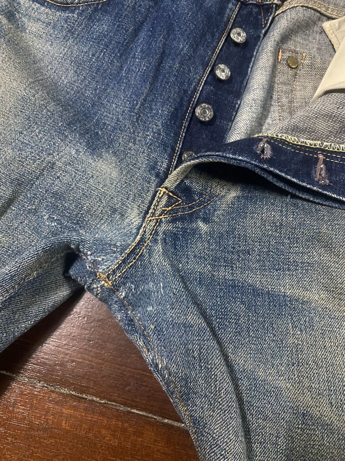 Denime Vintage 90s DENIME Japan Selvedge Distressed patch leather Size US 34 / EU 50 - 11 Thumbnail