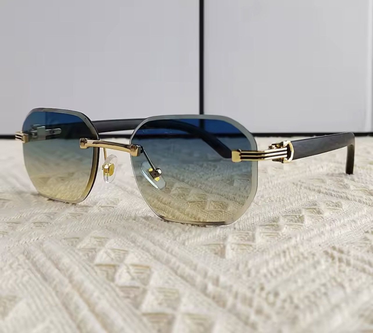 Other Rimless Square Gradient Sunglasses Luxury Metal Wood Grain Size ONE SIZE - 10 Thumbnail