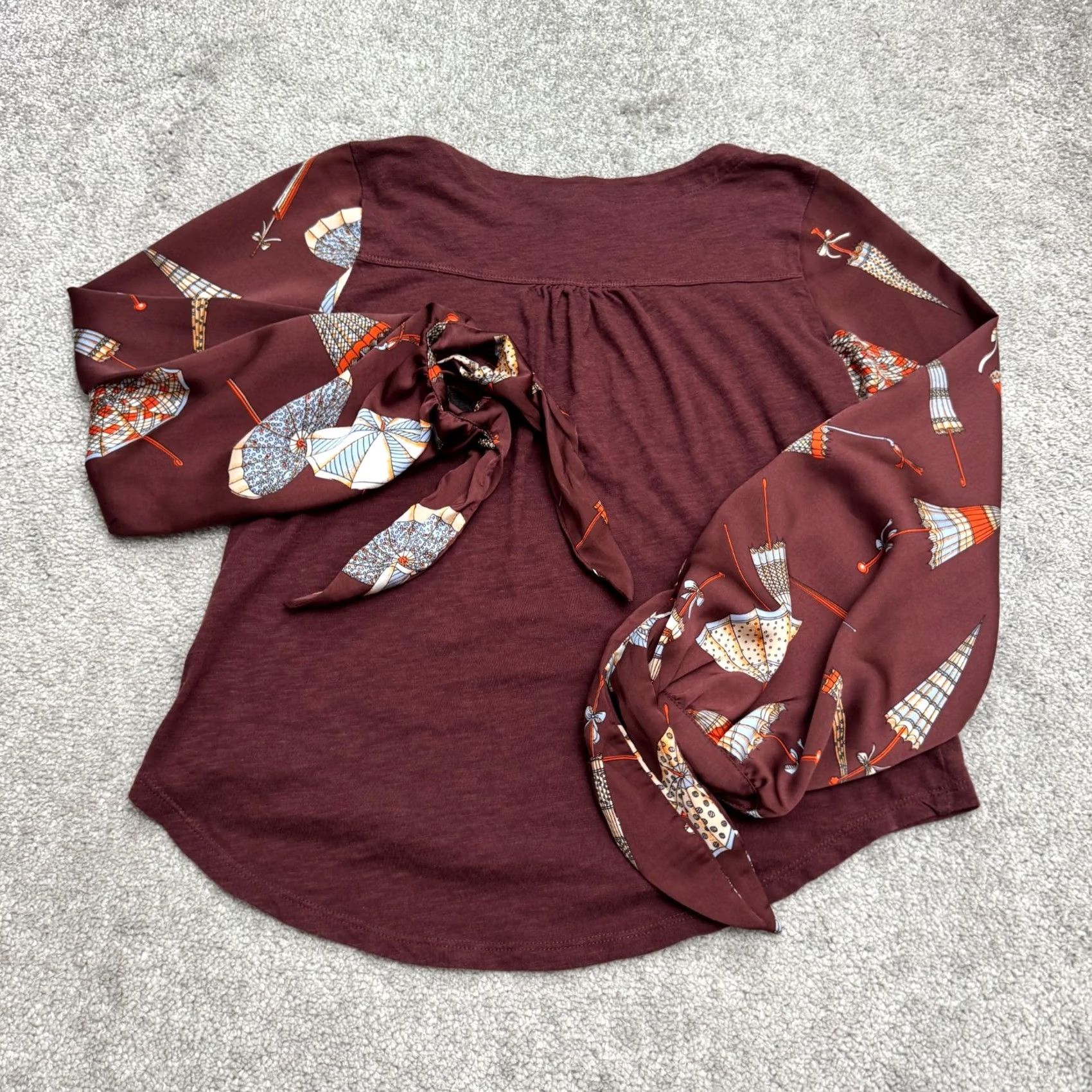 Anthropologie Akemi + Kin Anthropologie Blouse XS Red Maybelle Tied Balloon Sleeve Top Womens Size XS / US 0-2 / IT 36-38 - 2 Thumbnail