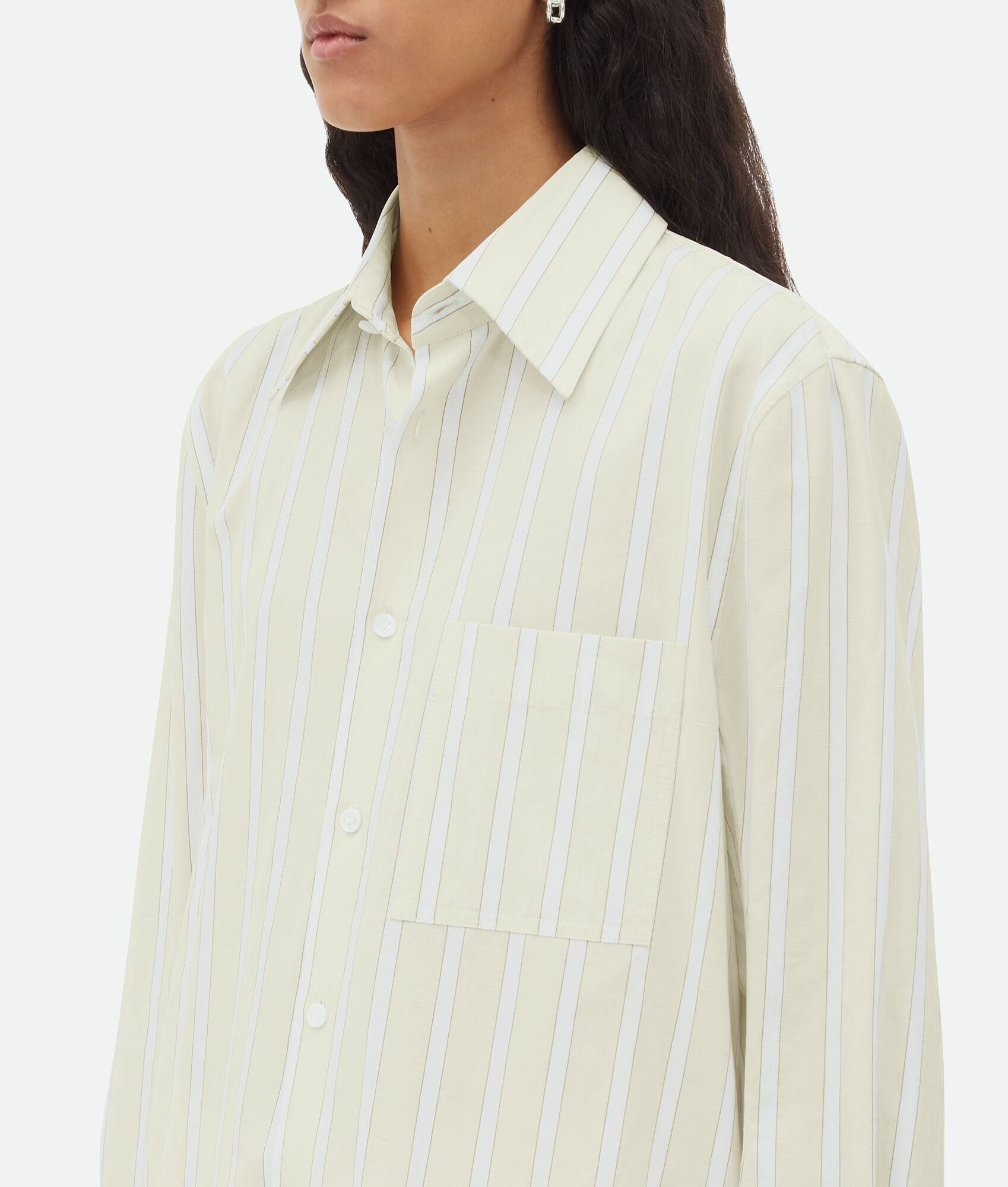 Bottega Veneta o1n1vont0325 Cotton And Linen Relaxed Striped Shirt Size XS / US 0-2 / IT 36-38 - 5 Thumbnail