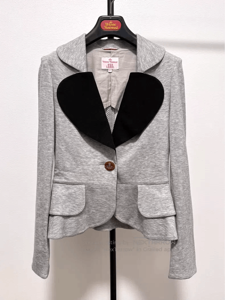 Vivienne Westwood Vivienne Westwood Gray Cotton Velvet Heart Collar Blazer J Size M / US 6-8 / IT 42-44 - 3 Thumbnail