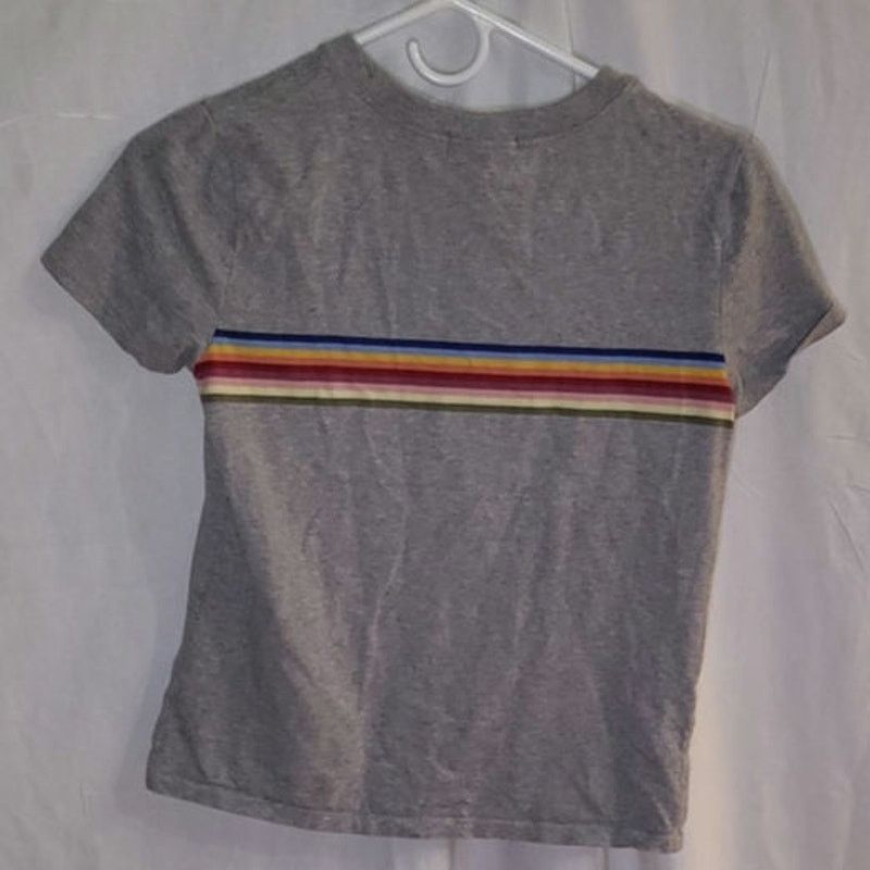 Forever 21 Forever 21 Gray Rainbow Stripe Short Sleeve Crop Tee Size M Size M / US 6-8 / IT 42-44 - 2 Thumbnail