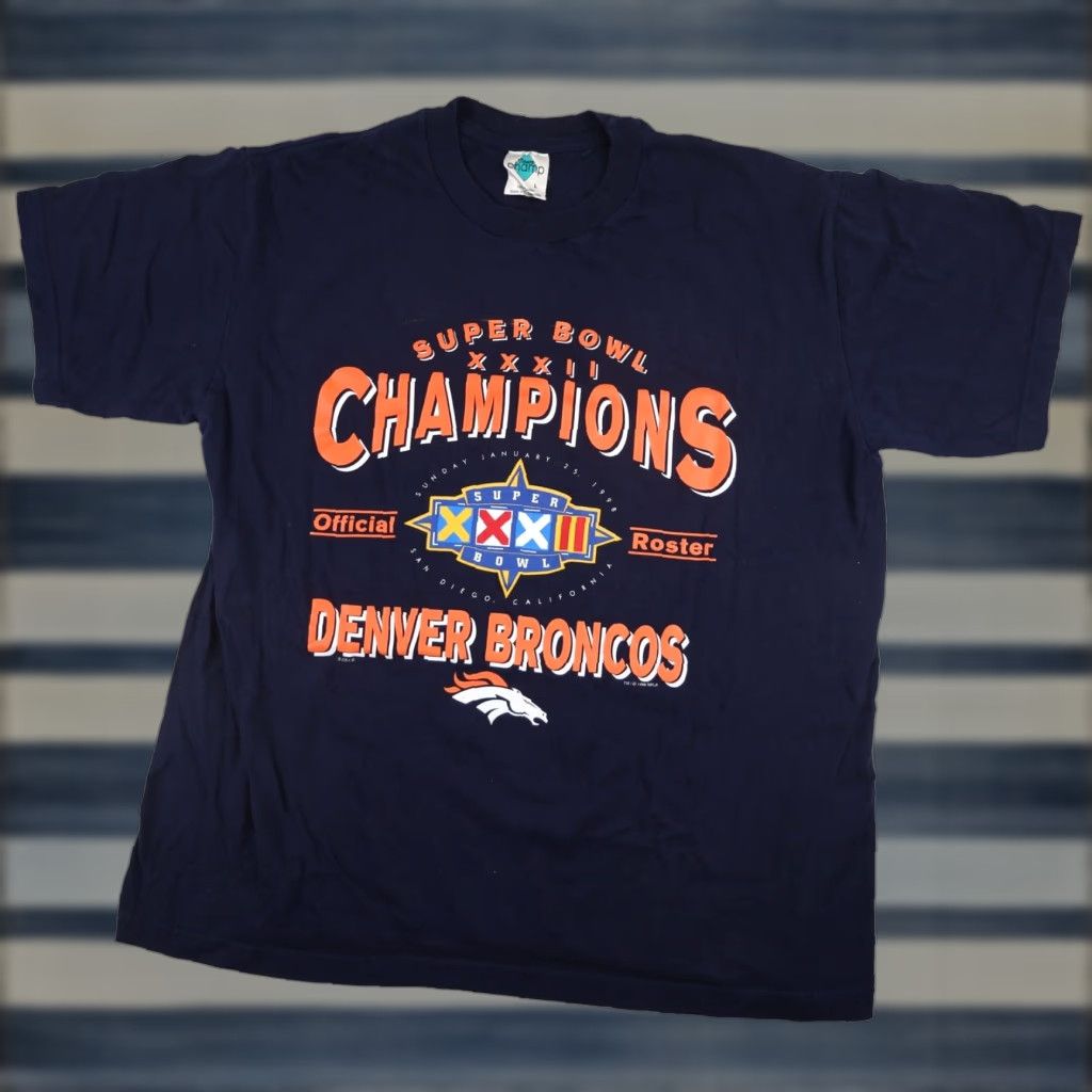 NFL VINTAGE Denver Broncos Champions Roster Graphic T Shirt Blue Mens Large L 90s NFL Shirt Size US L / EU 52-54 / 3 - 1 Thumbnail