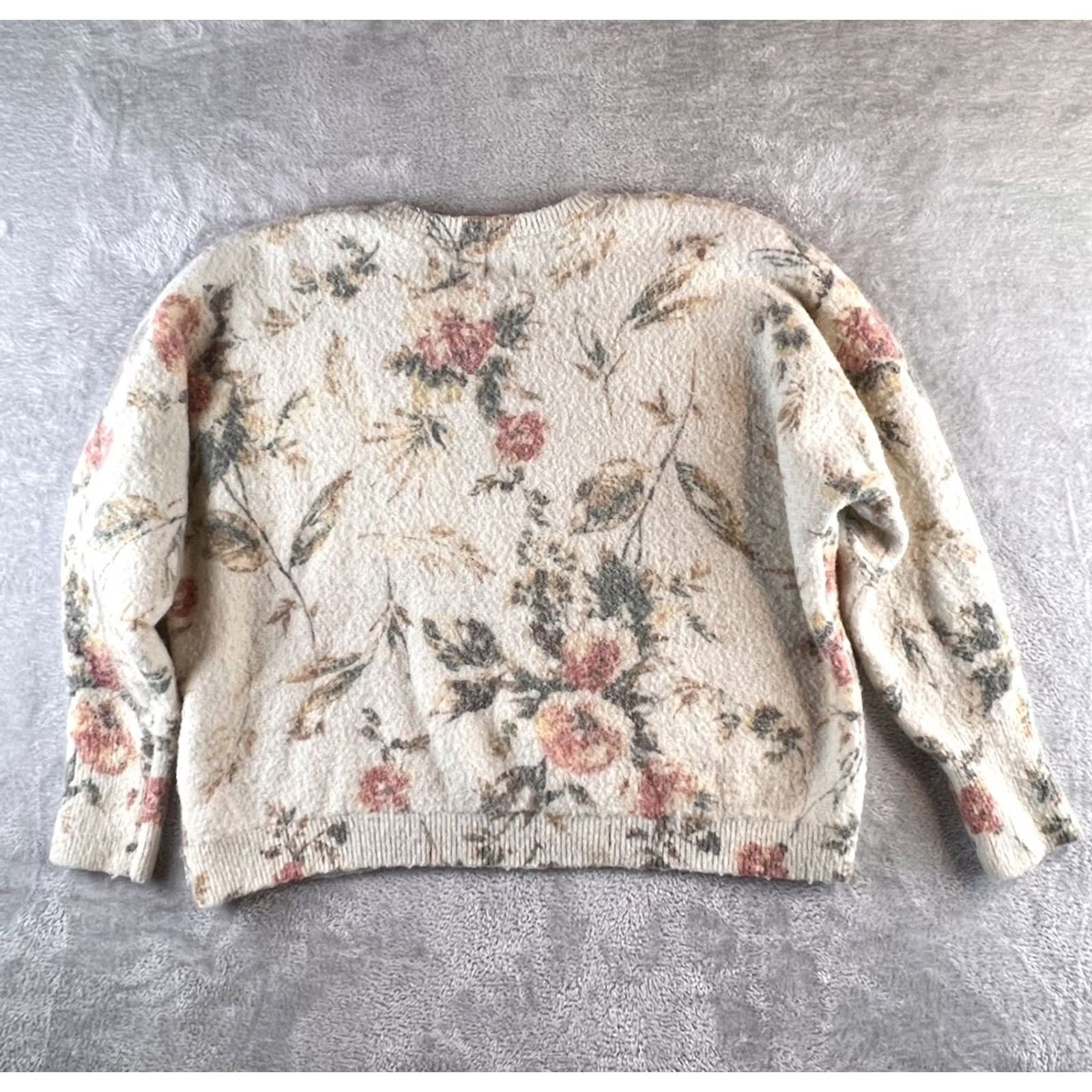 Joie Joie Floral Knit Sweater Womens 2XL White Round Neck Long Sleeve Pullover Oversized Knit All Seasons Womens Fashion Size XXL / US 16-18 / IT 52-54 - 2 Thumbnail