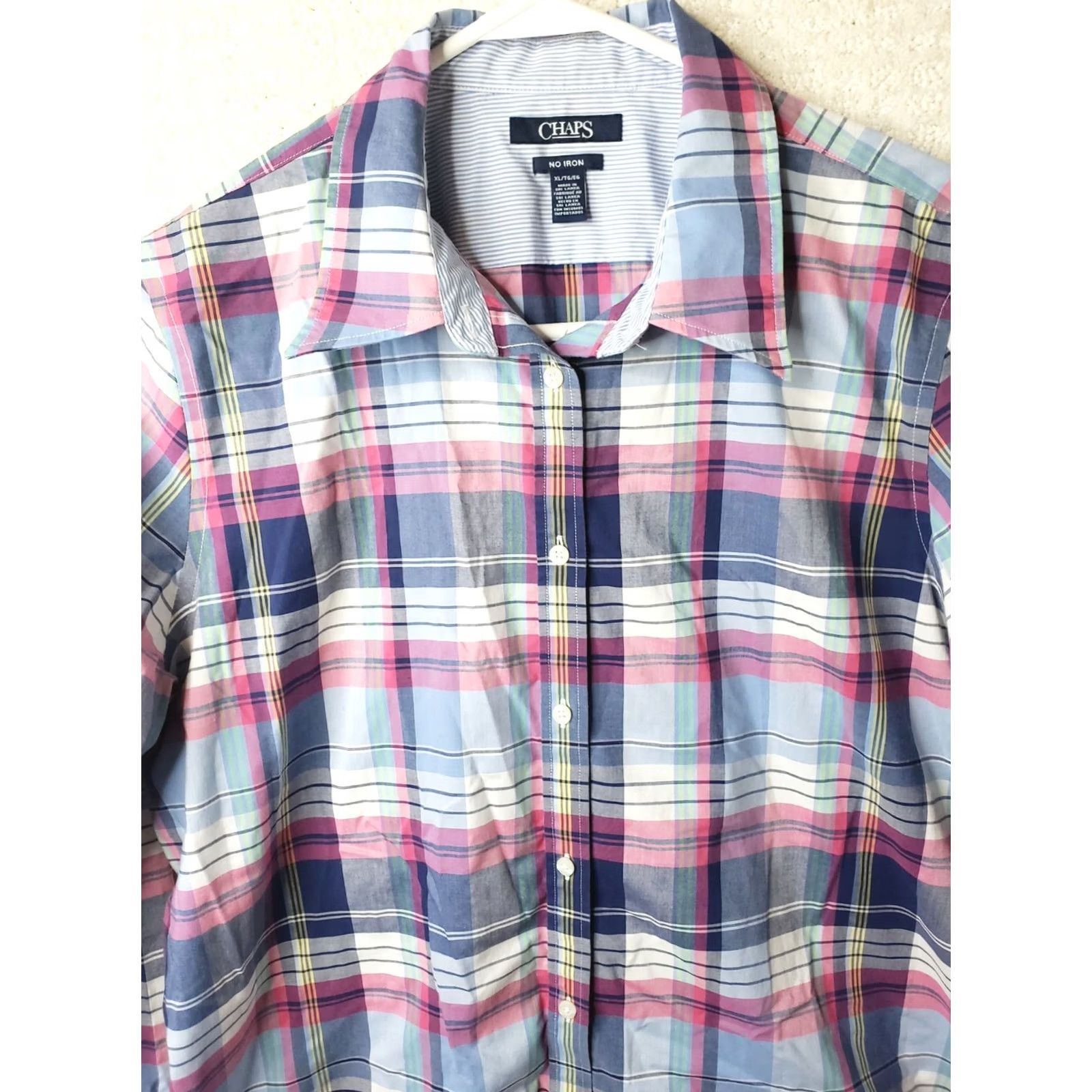 Chaps Chaps Men's XL No Iron Long Sleeve Shirt Button Down Multicolor Plaid Cotton Size US XL / EU 56 / 4 - 3 Thumbnail