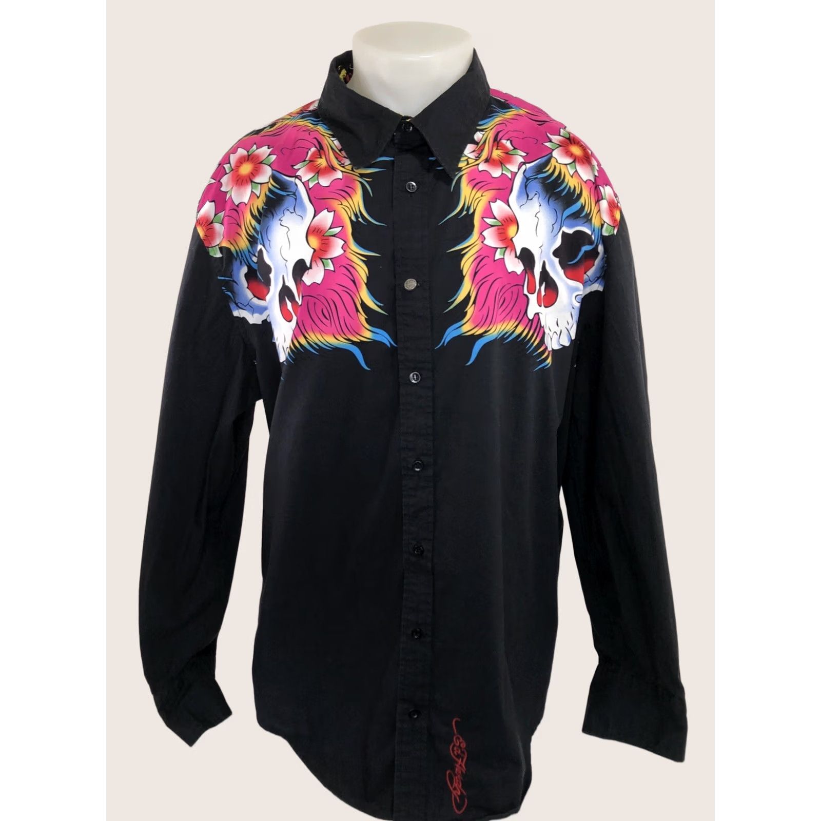 Ed Hardy ED HARDY / AUDIGIER BIG SKULLS Embroidered Signature Mens 3XL Shirt Redacted? Size US XXL / EU 58 / 5 - 1 Thumbnail